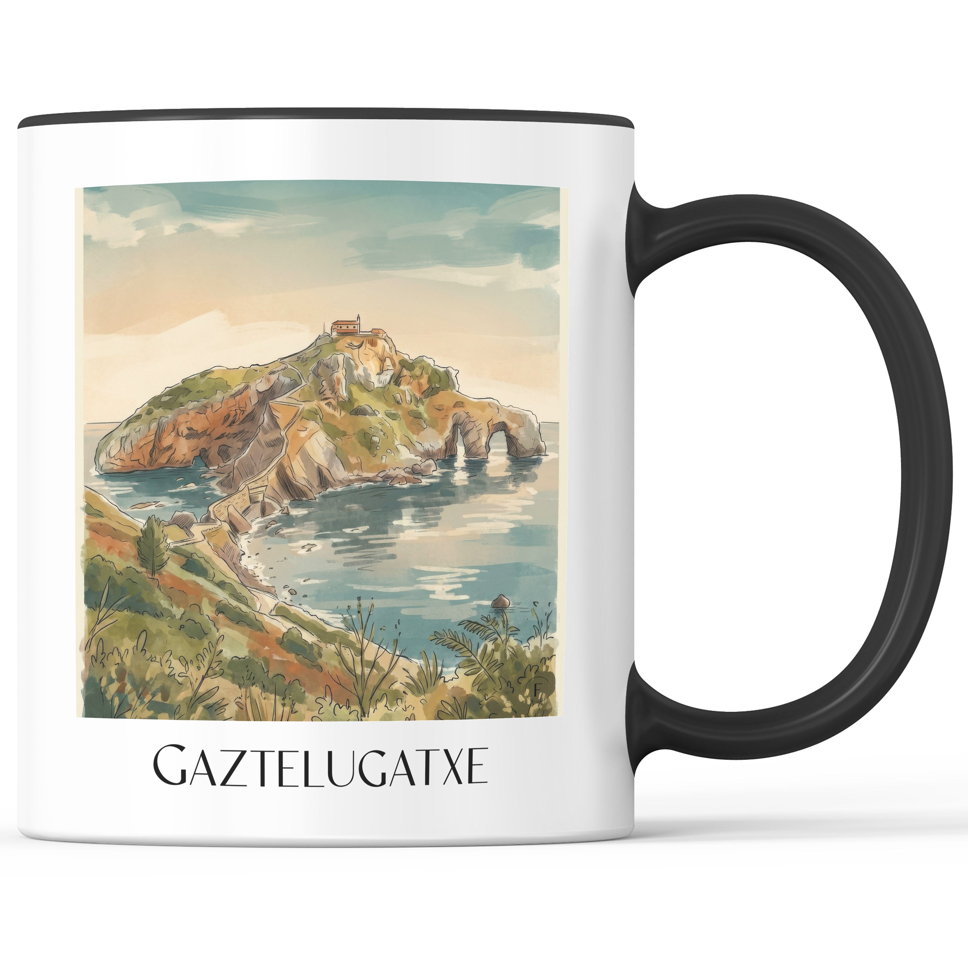 Gaztelugatxe Kaffeebecher - Spanien - Spanien Becher - Kaffeetasse im Aquarell Stil - favplace