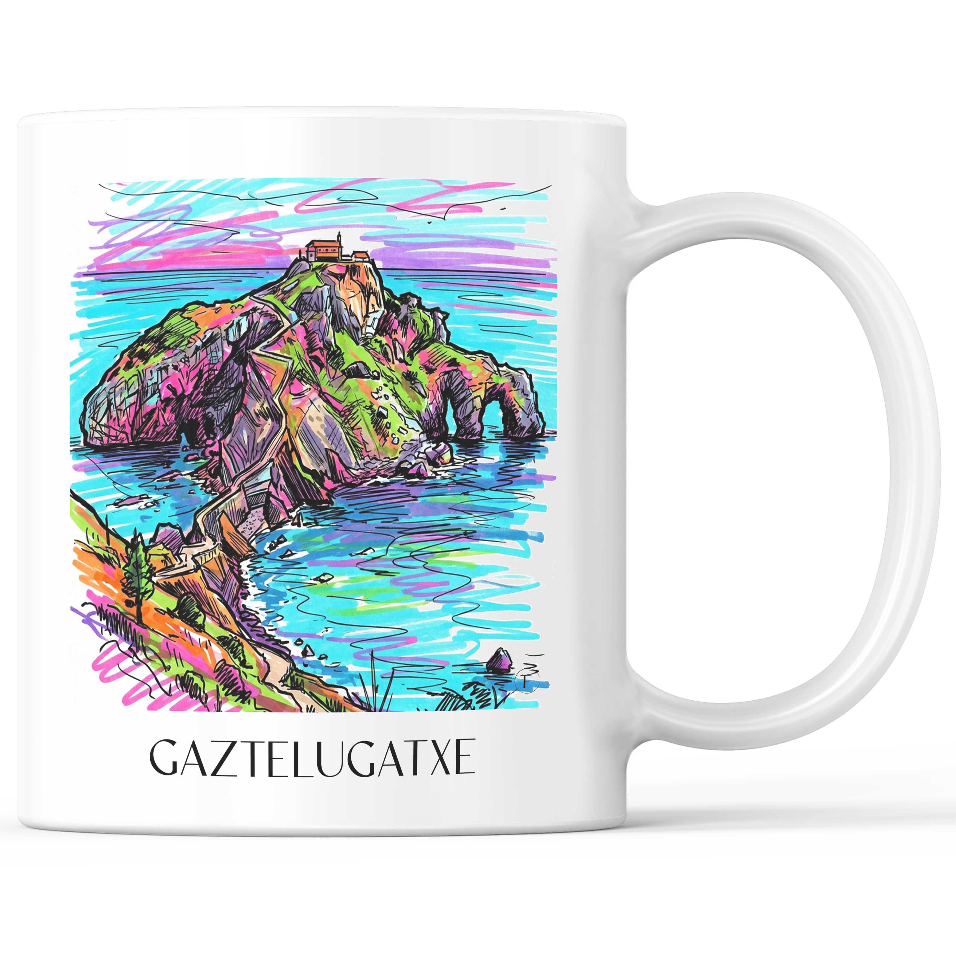 Gaztelugatxe Kaffeebecher - Spanien - Spanien Becher - Kaffeetasse im Tag Graffiti Stil - favplace