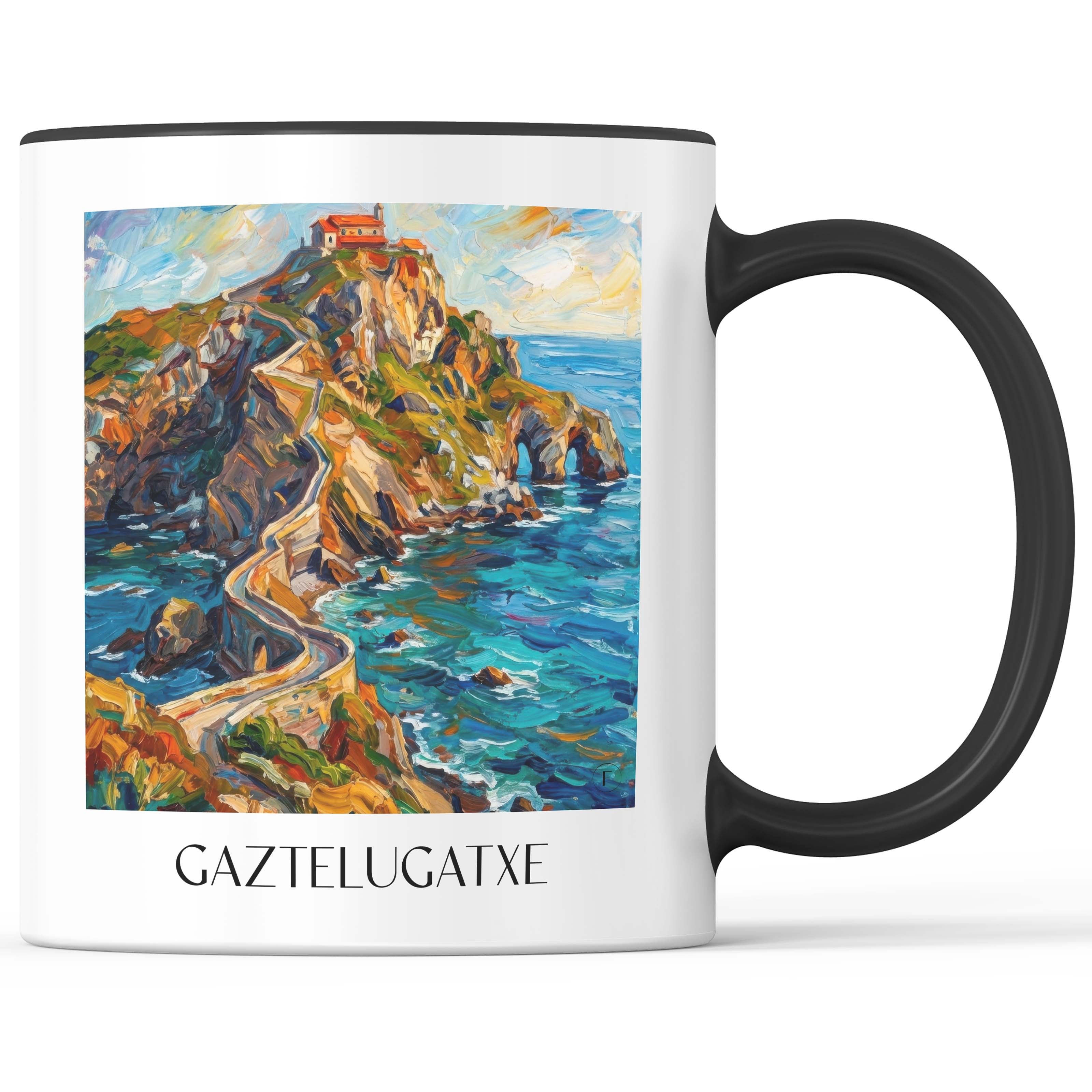 Gaztelugatxe Kaffeebecher - Spanien - Spanien Becher - Kaffeetasse im Ölgemälde Stil - favplace