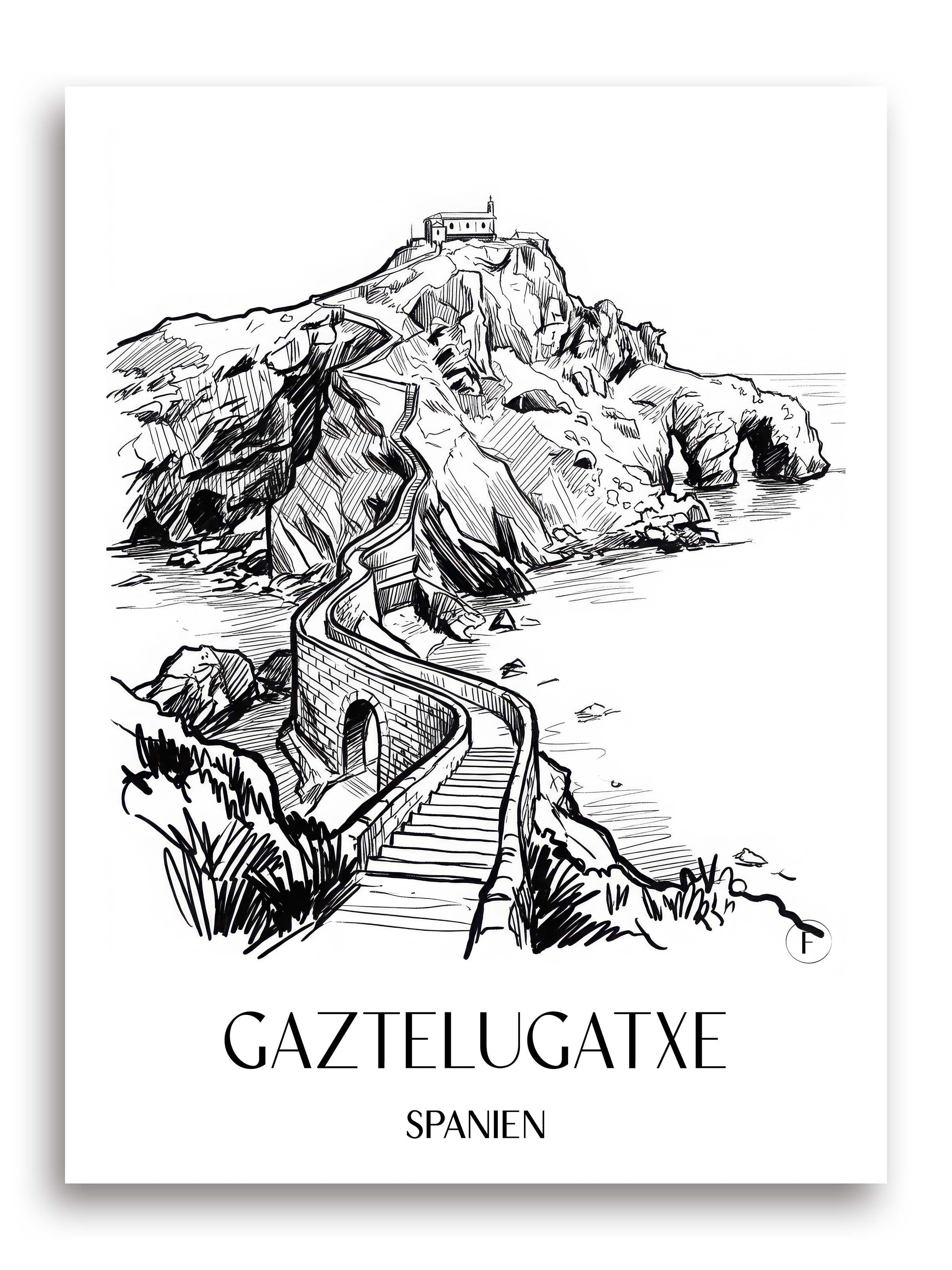 gaztelugatxe-spanien-spanien-poster-skizze