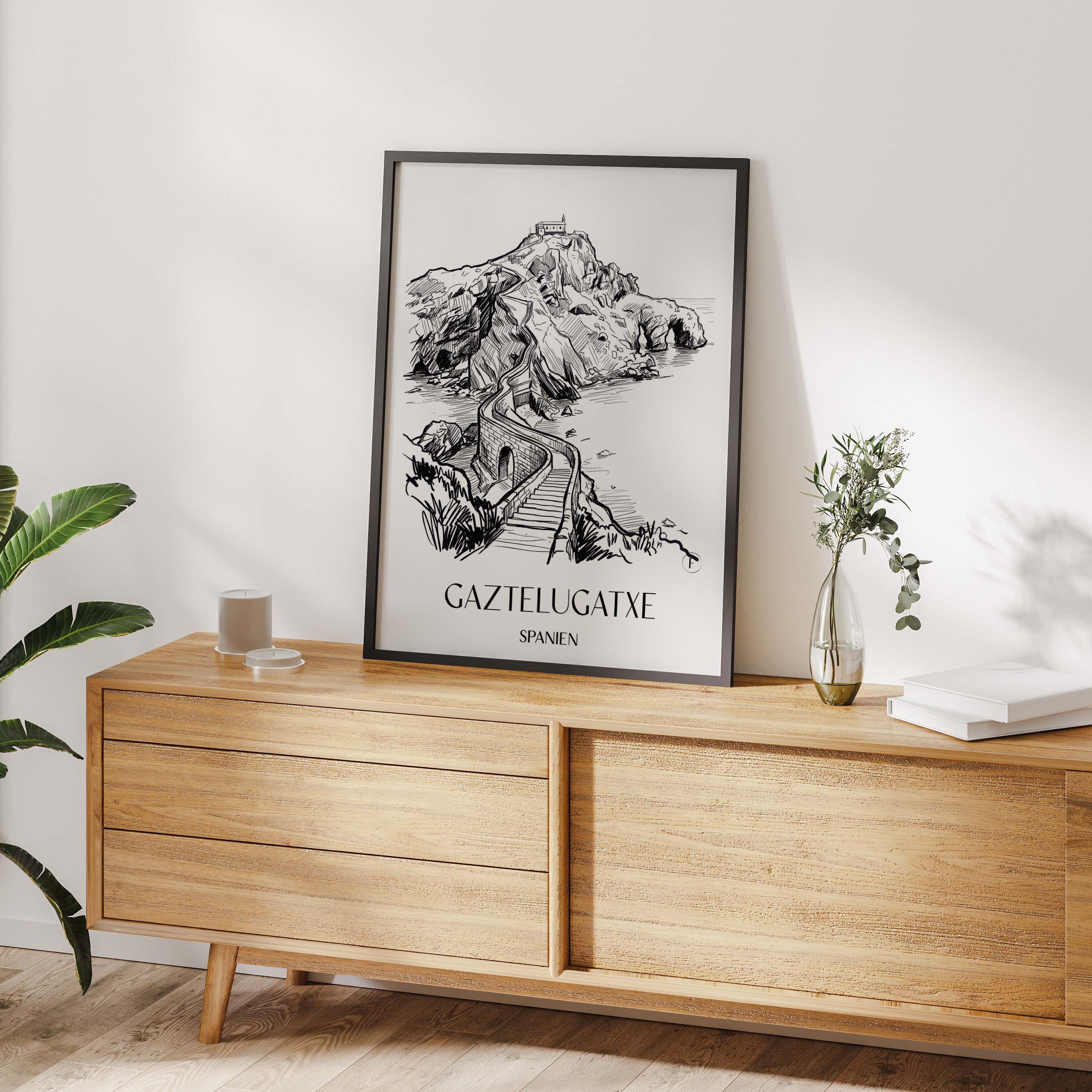 gaztelugatxe-spanien-spanien-poster-skizze