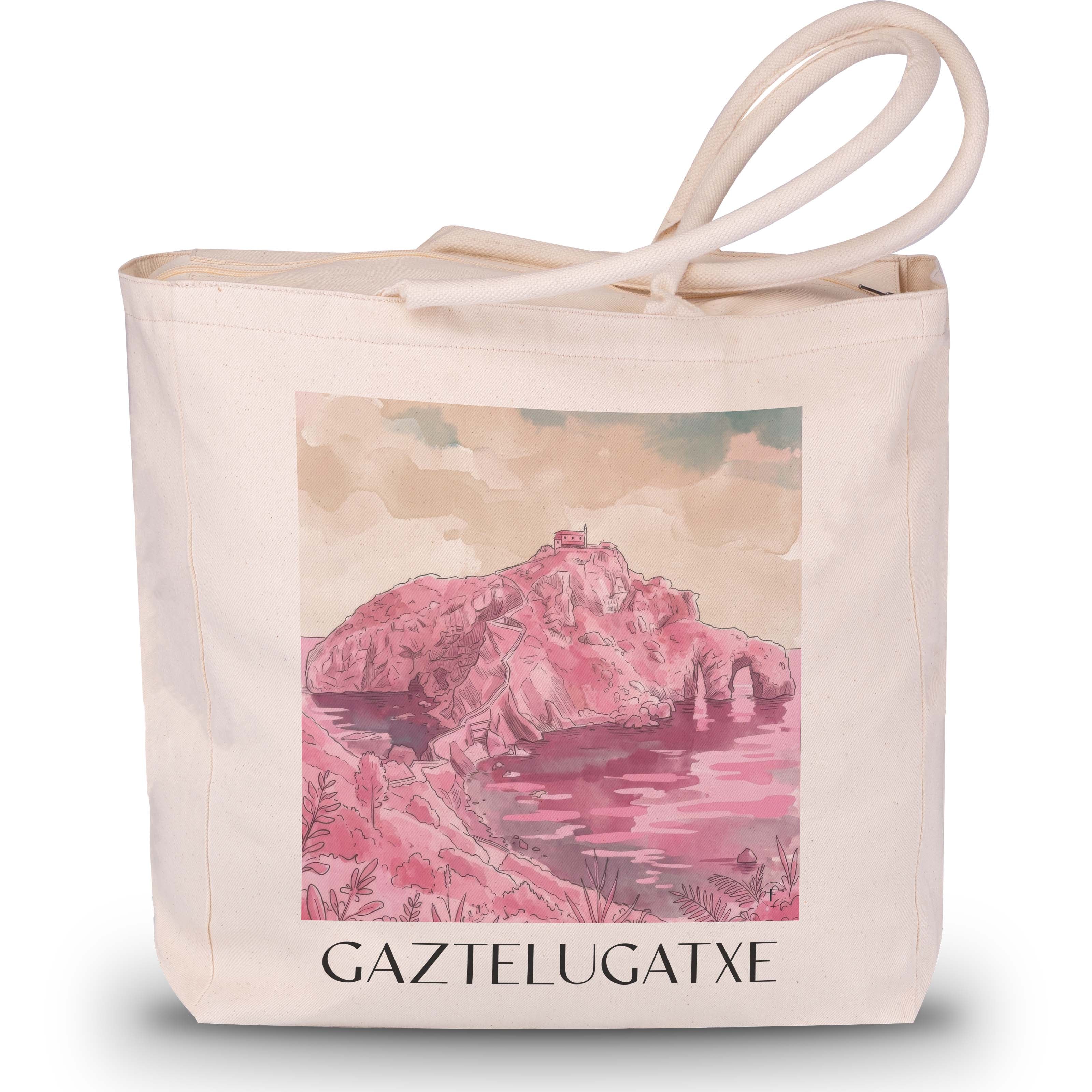 gaztelugatxe-spanien-spanien-einkaufstasche-aquarell-pink-rosa
