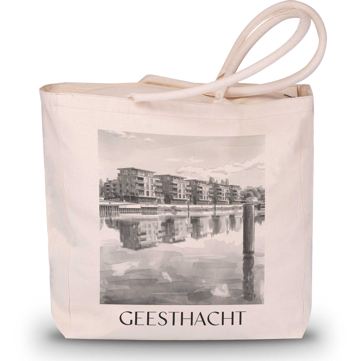 Geesthacht Shopping Tasche - Schleswig-Holstein - Deutschland Tote Bag - Einkaufstasche im Aquarell Schwarz-Weiß Stil - favplace