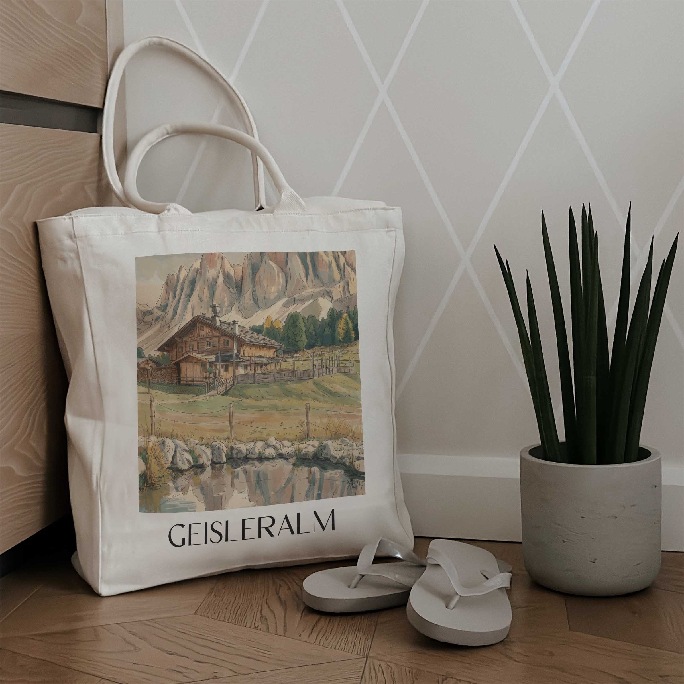 geisleralm-dolomiten-italien-einkaufstasche-aquarell