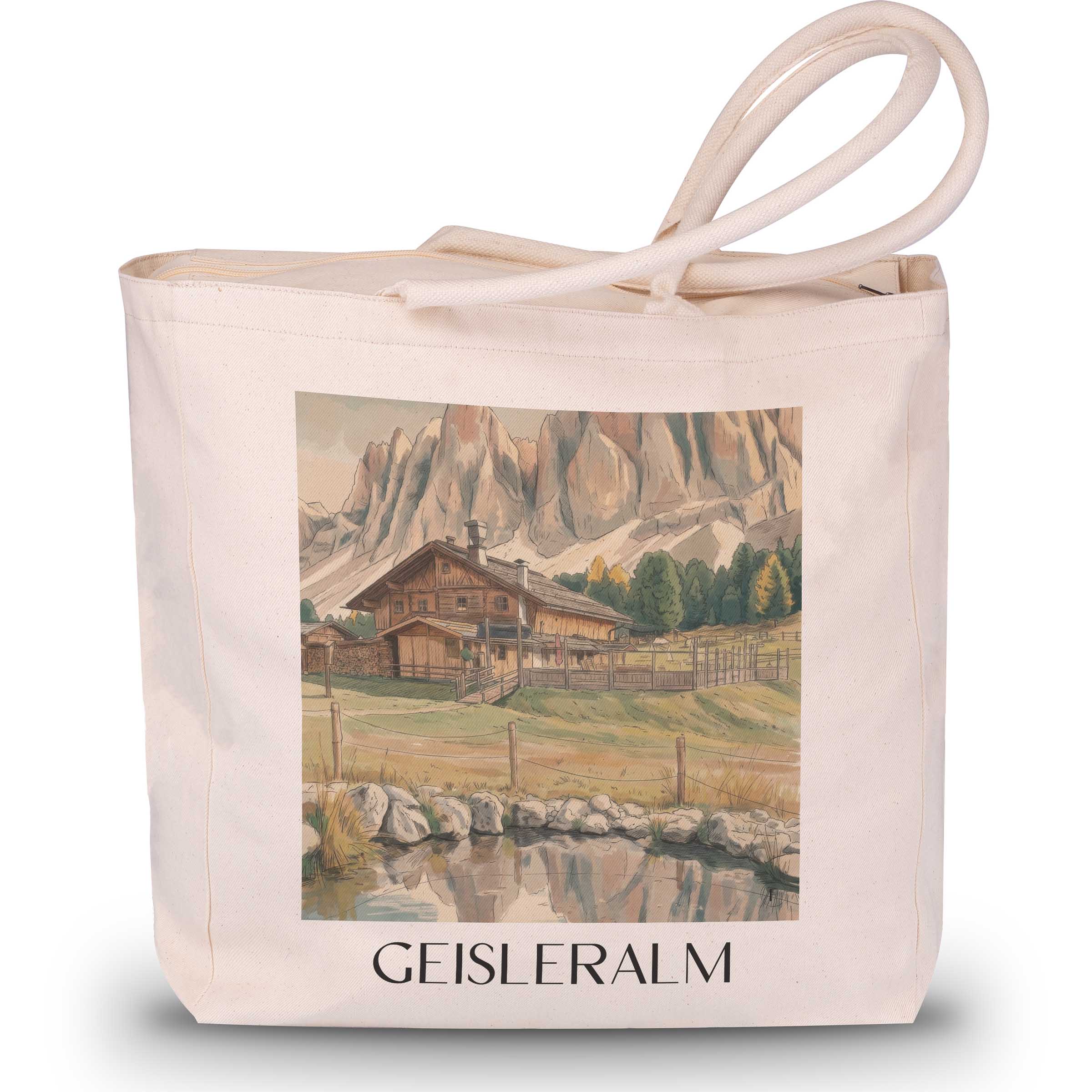 Geisleralm Shopping Tasche - Dolomiten - Italien Tote Bag - Einkaufstasche im Aquarell Stil - favplace