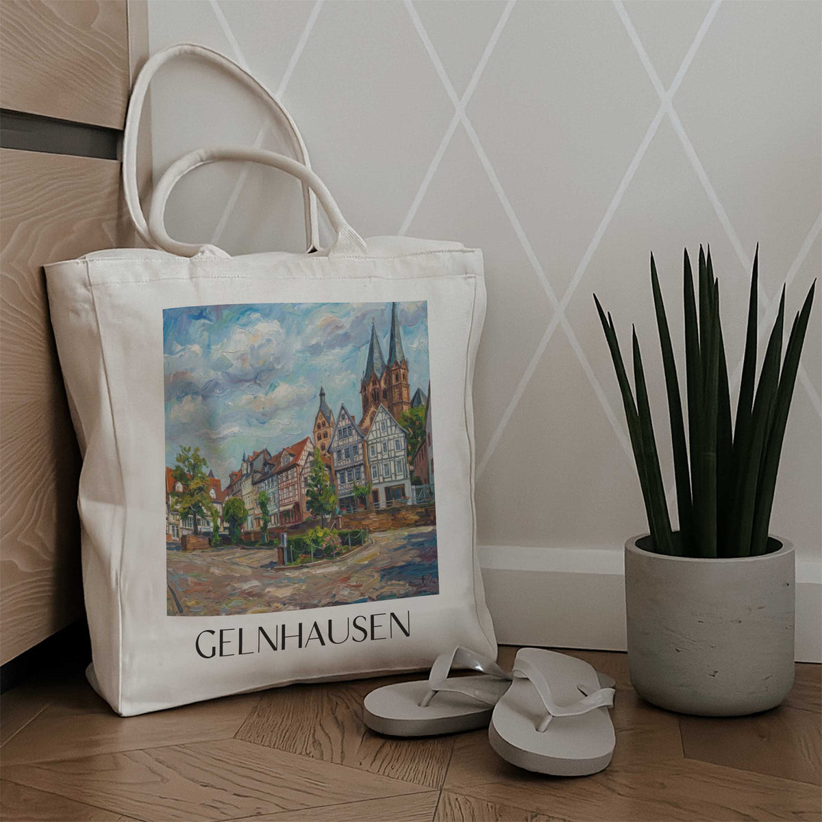 gelnhausen-spessart-deutschland-einkaufstasche-oil-painting-oelgemaelde