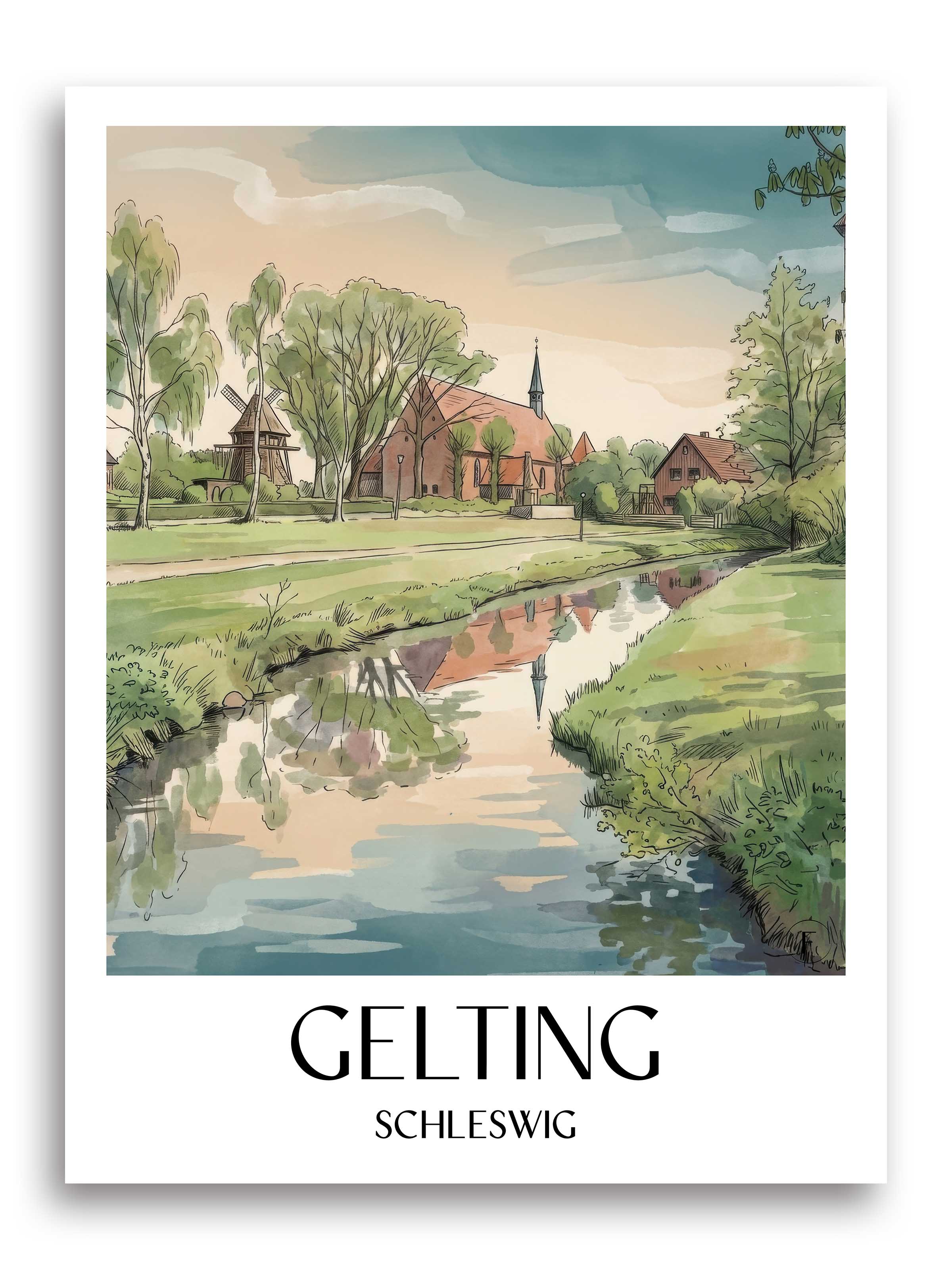 gelting-schleswig-deutschland-poster-aquarell