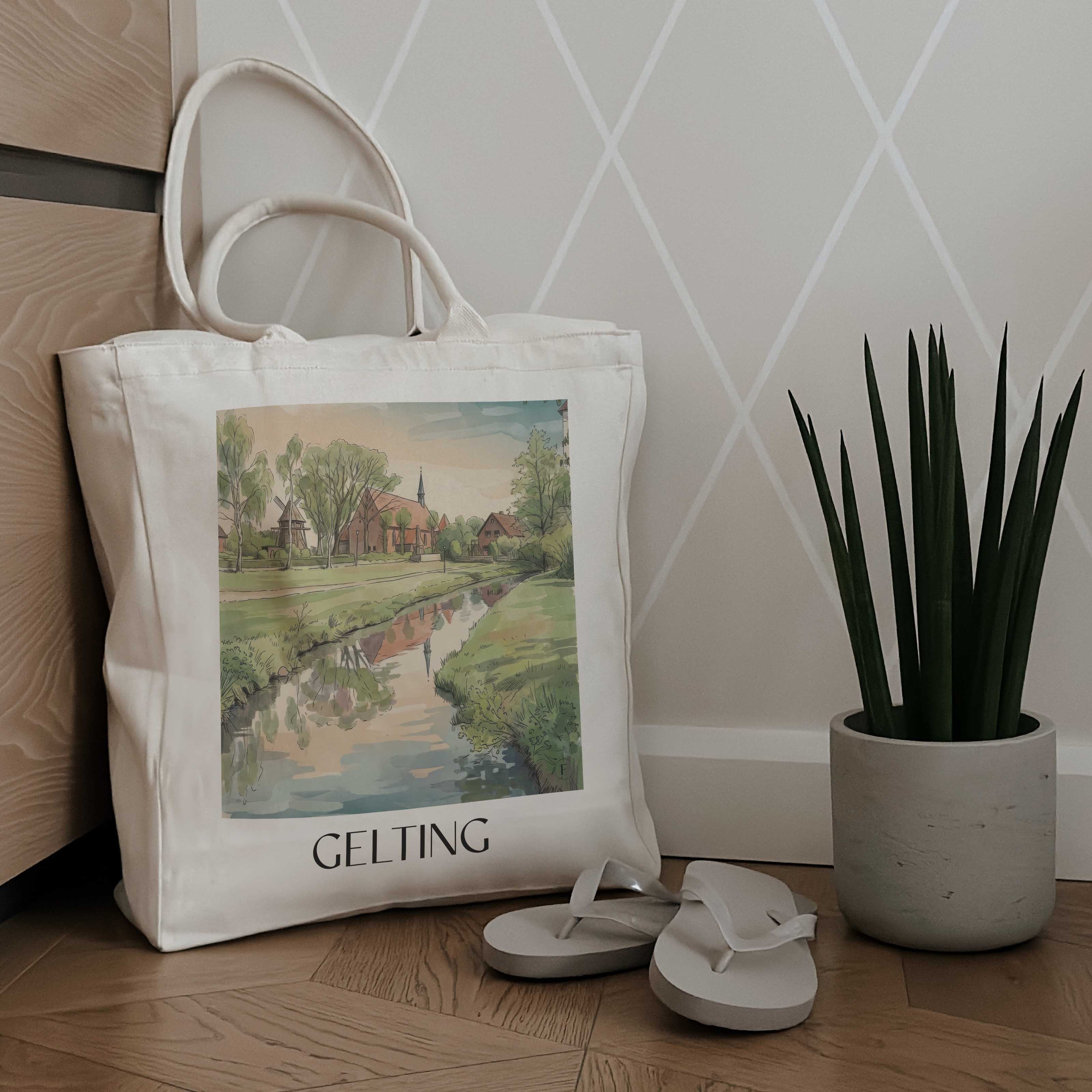 gelting-schleswig-deutschland-einkaufstasche-aquarell