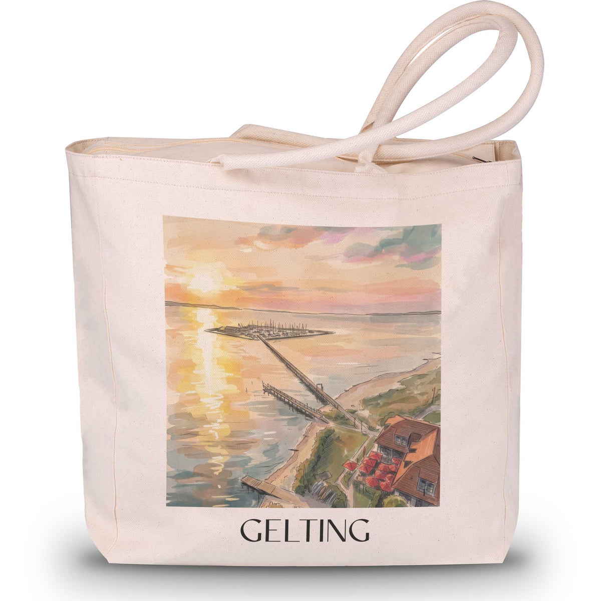Gelting Shopping Tasche - Schleswig-Holstein - Deutschland Tote Bag - Einkaufstasche im Aquarell Stil - favplace