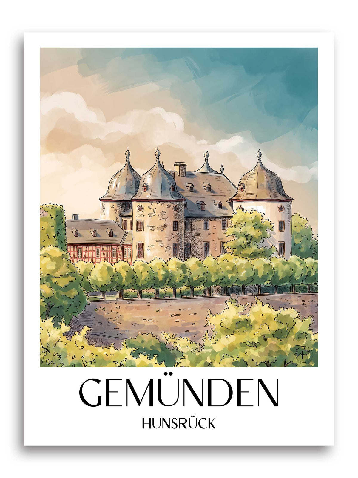 gemünden-hunsrück-deutschland-poster-aquarell