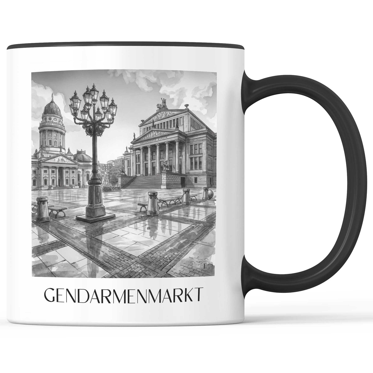 Gendarmenmarkt Kaffeebecher - Berlin - Deutschland Becher - Kaffeetasse im Aquarell Schwarz-Weiß Stil - favplace