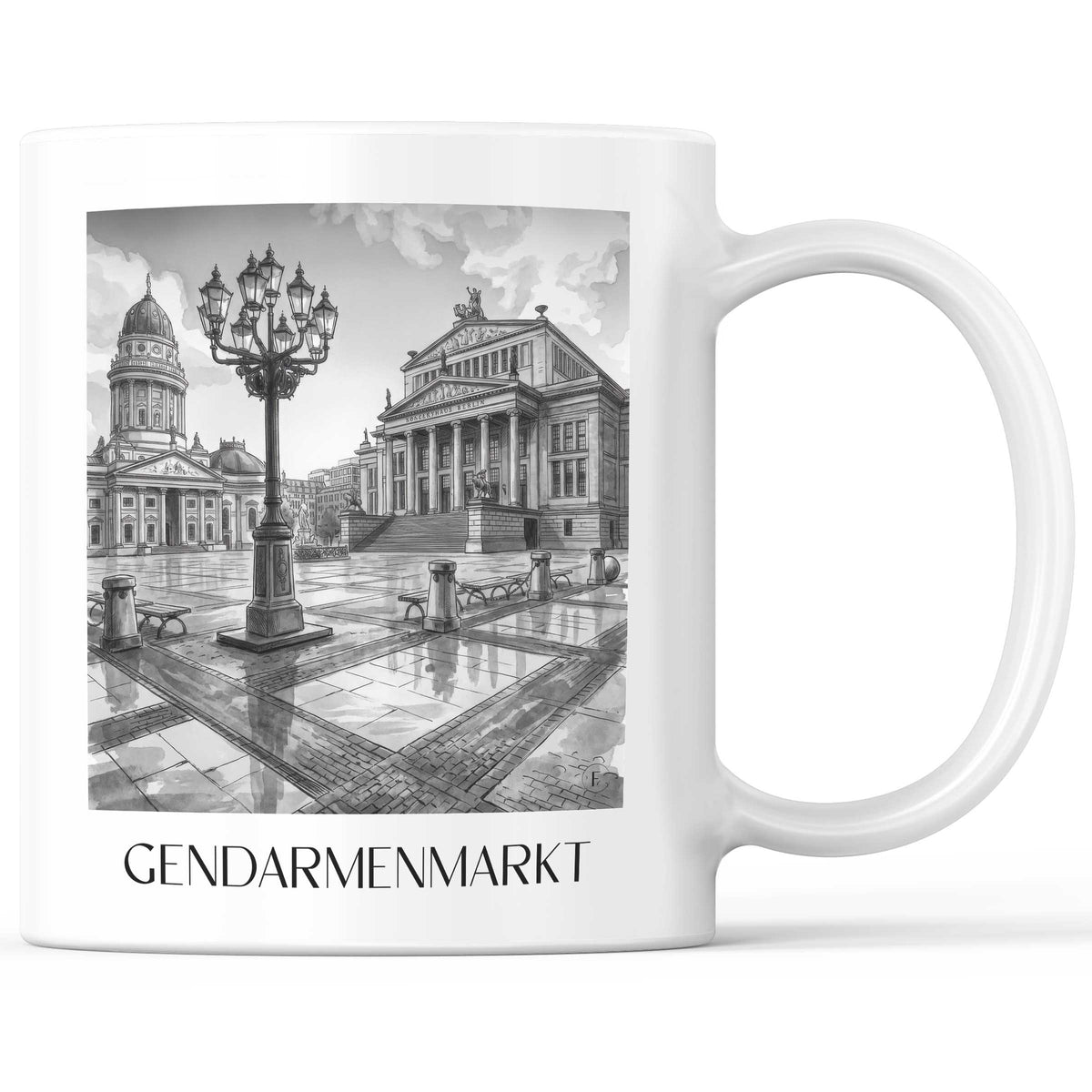 Gendarmenmarkt Kaffeebecher - Berlin - Deutschland Becher - Kaffeetasse im Aquarell Schwarz-Weiß Stil - favplace