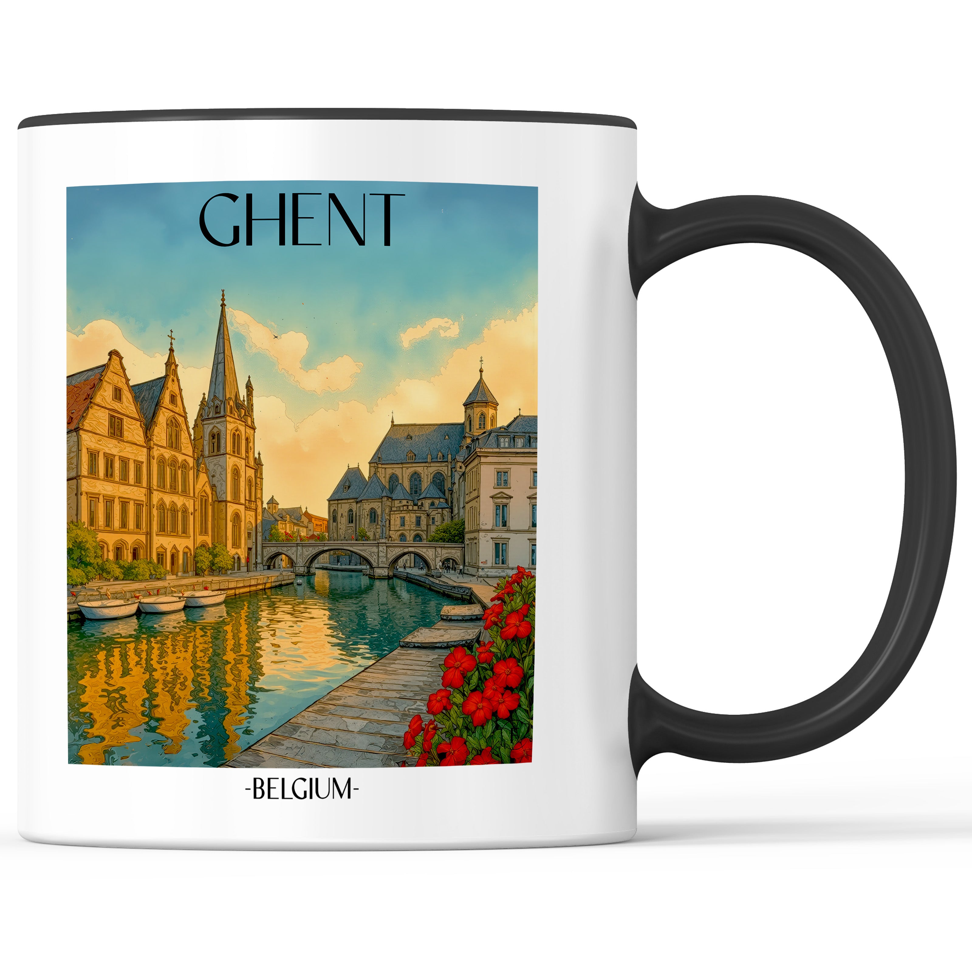 Gent Kaffeebecher - Belgien - Belgien Becher - Kaffeetasse im Aquarell Stil - favplace