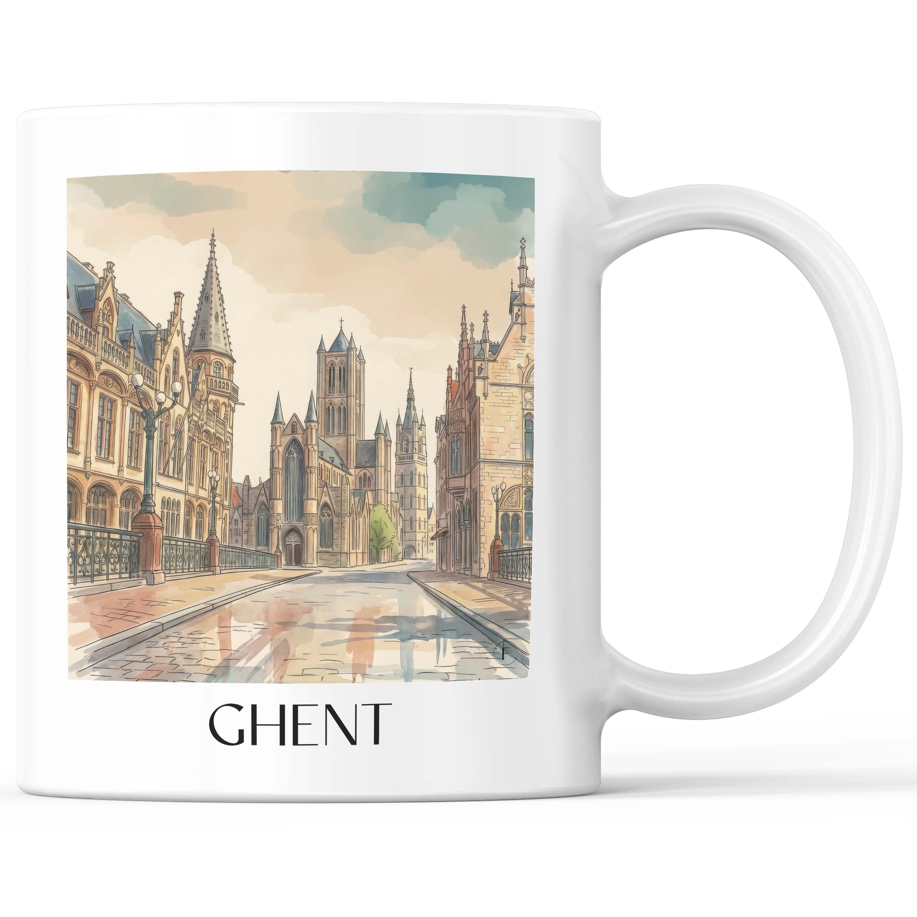 Gent Kaffeebecher - Belgien - Belgien Becher - Kaffeetasse im Aquarell Stil - favplace