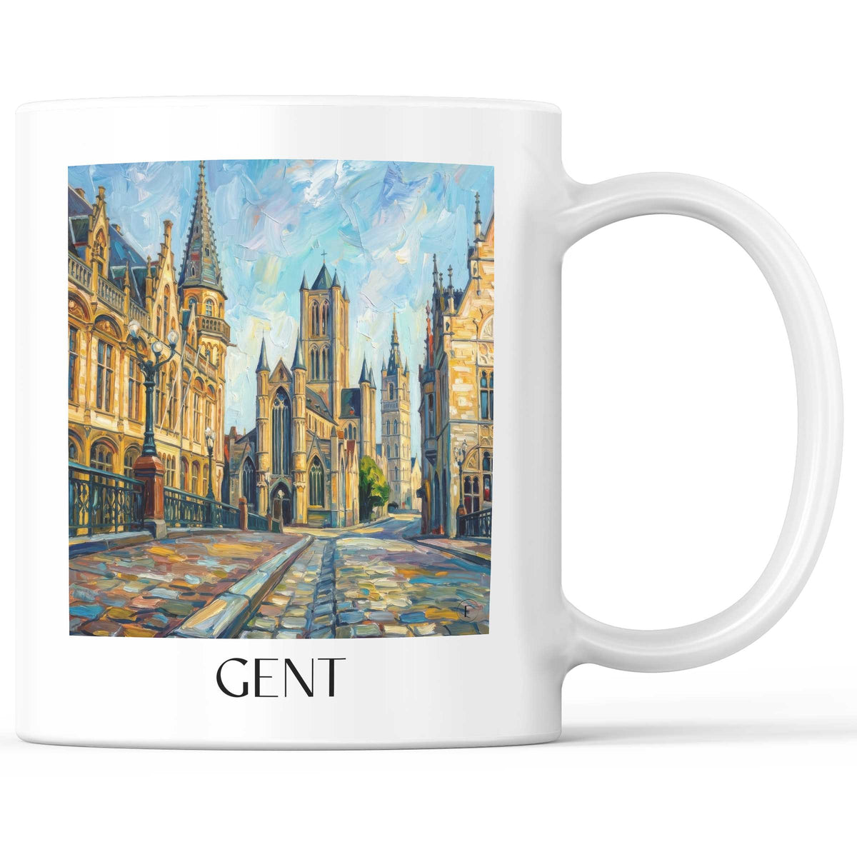 Gent Kaffeebecher - Belgien - Belgien Becher - Kaffeetasse im Ölgemälde Stil - favplace
