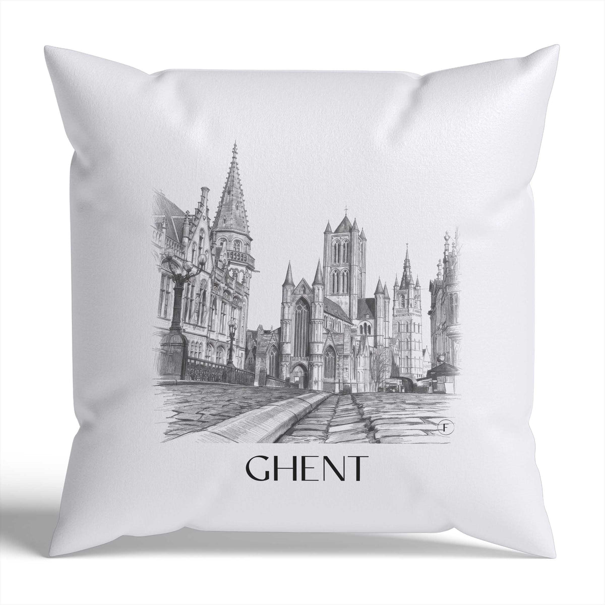 Gent Kissenhülle - Zierkissen Bezug - Belgien - Belgien Kissen bzw. Kissenbezug im Zeichnung Stil - favplace