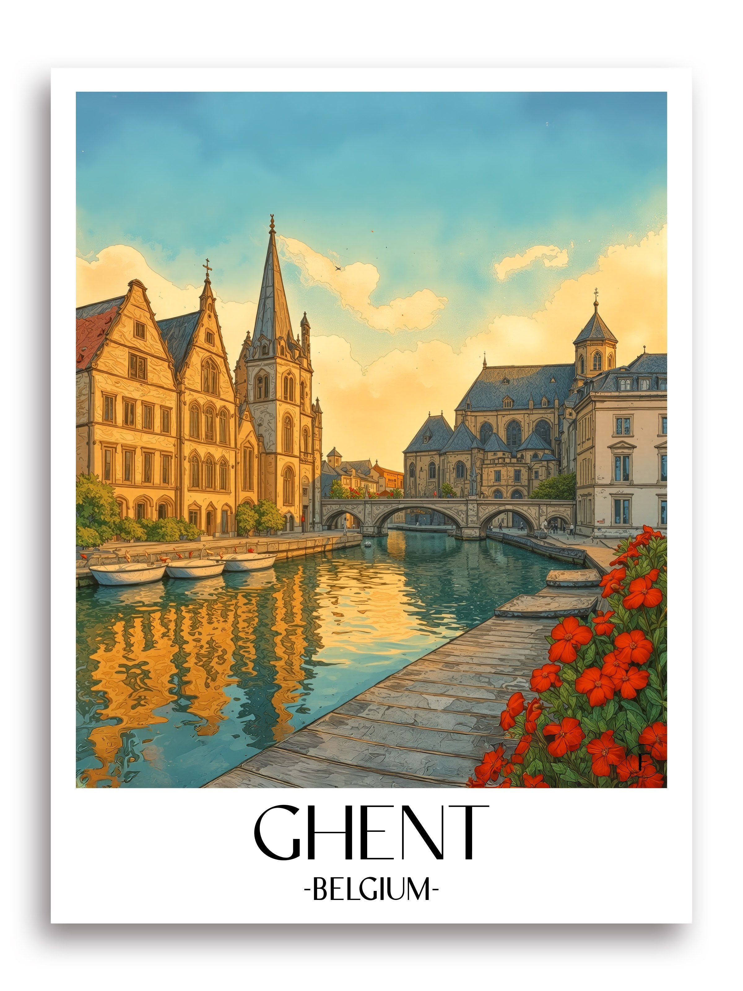 Gent Poster - Belgien - Belgien Kunstdruck - Aquarell von A4 bis A1 - favplace