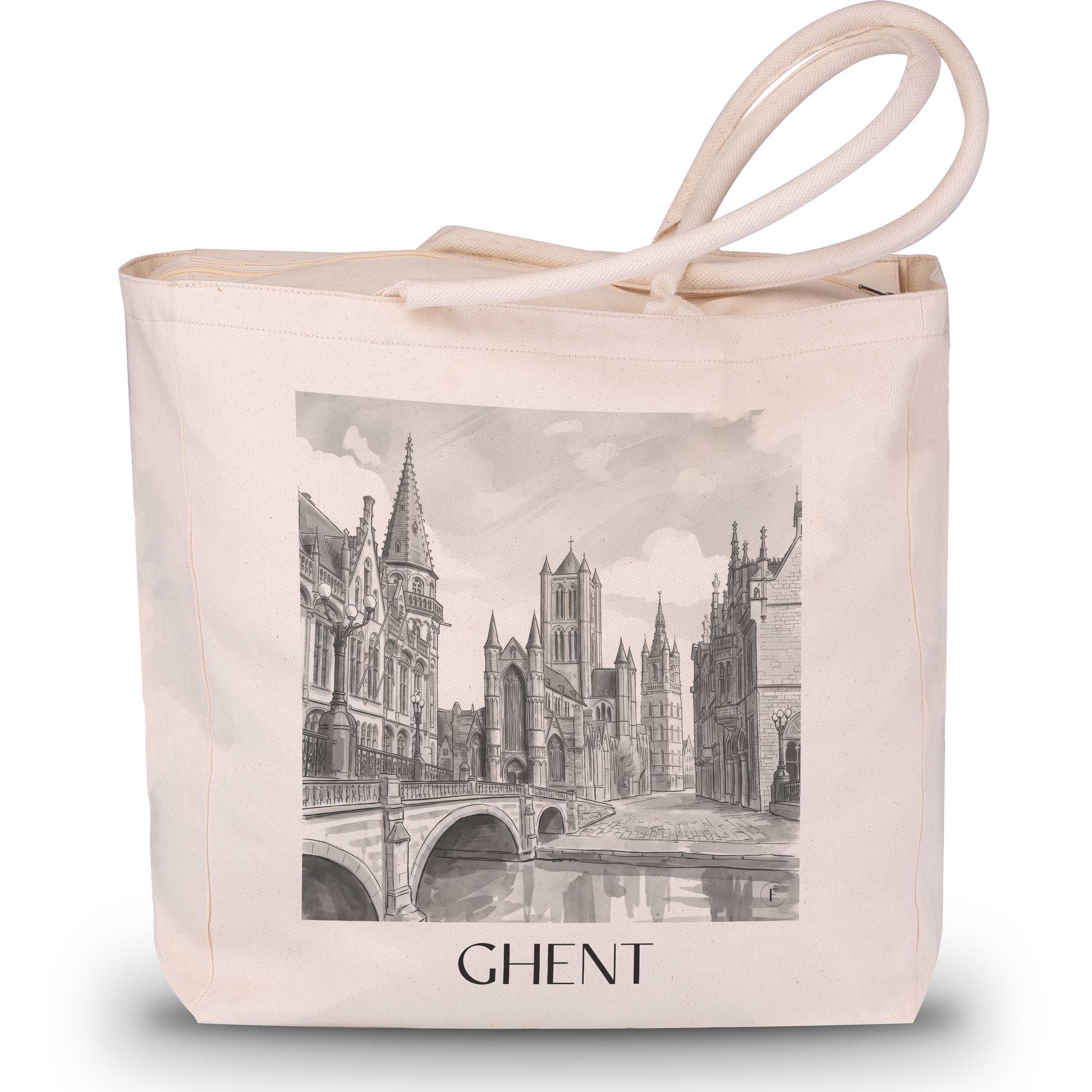 Gent Shopping Tasche - Belgien - Belgien Tote Bag - Einkaufstasche im Aquarell Schwarz-Weiß Stil - favplace