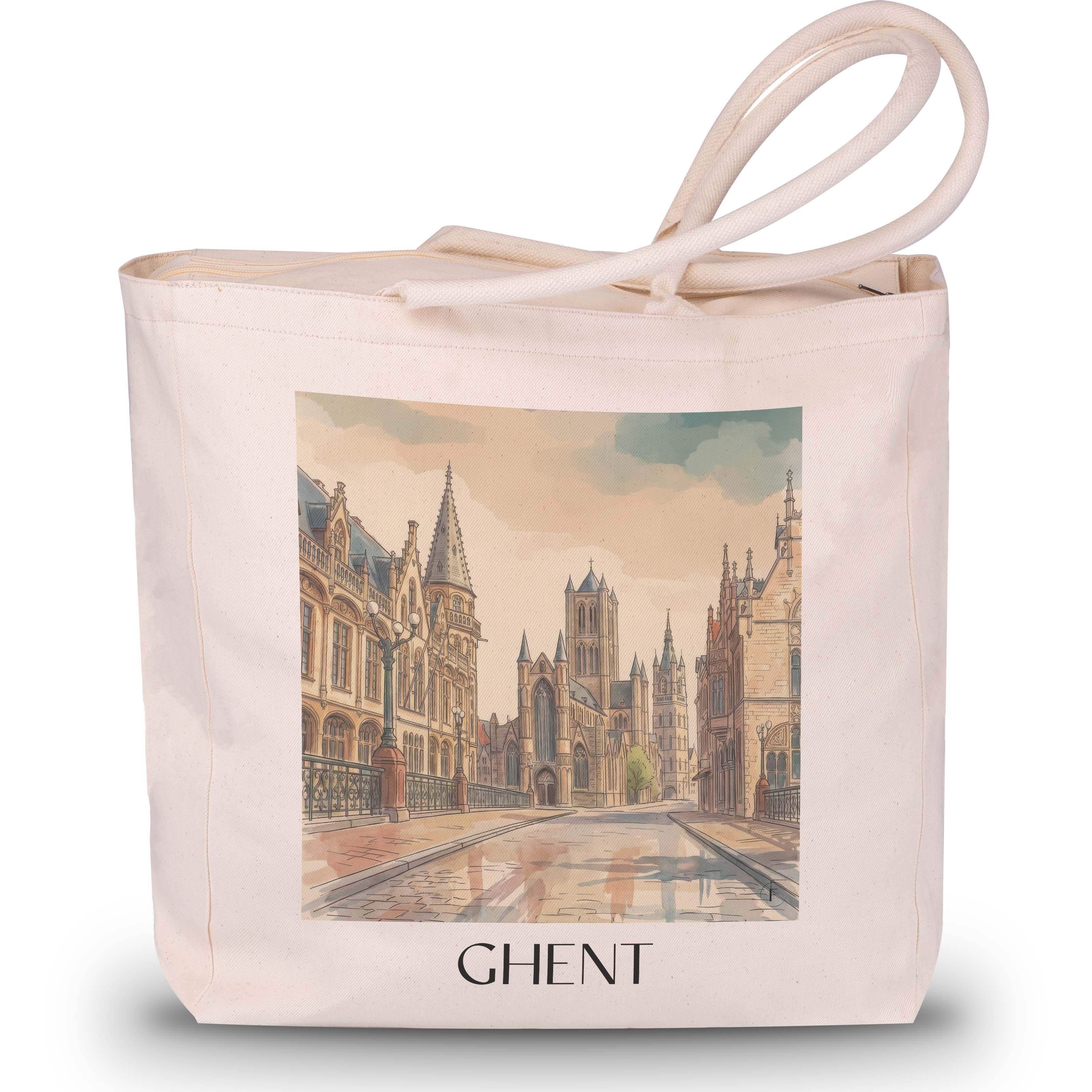Gent Shopping Tasche - Belgien - Belgien Tote Bag - Einkaufstasche im Aquarell Stil - favplace