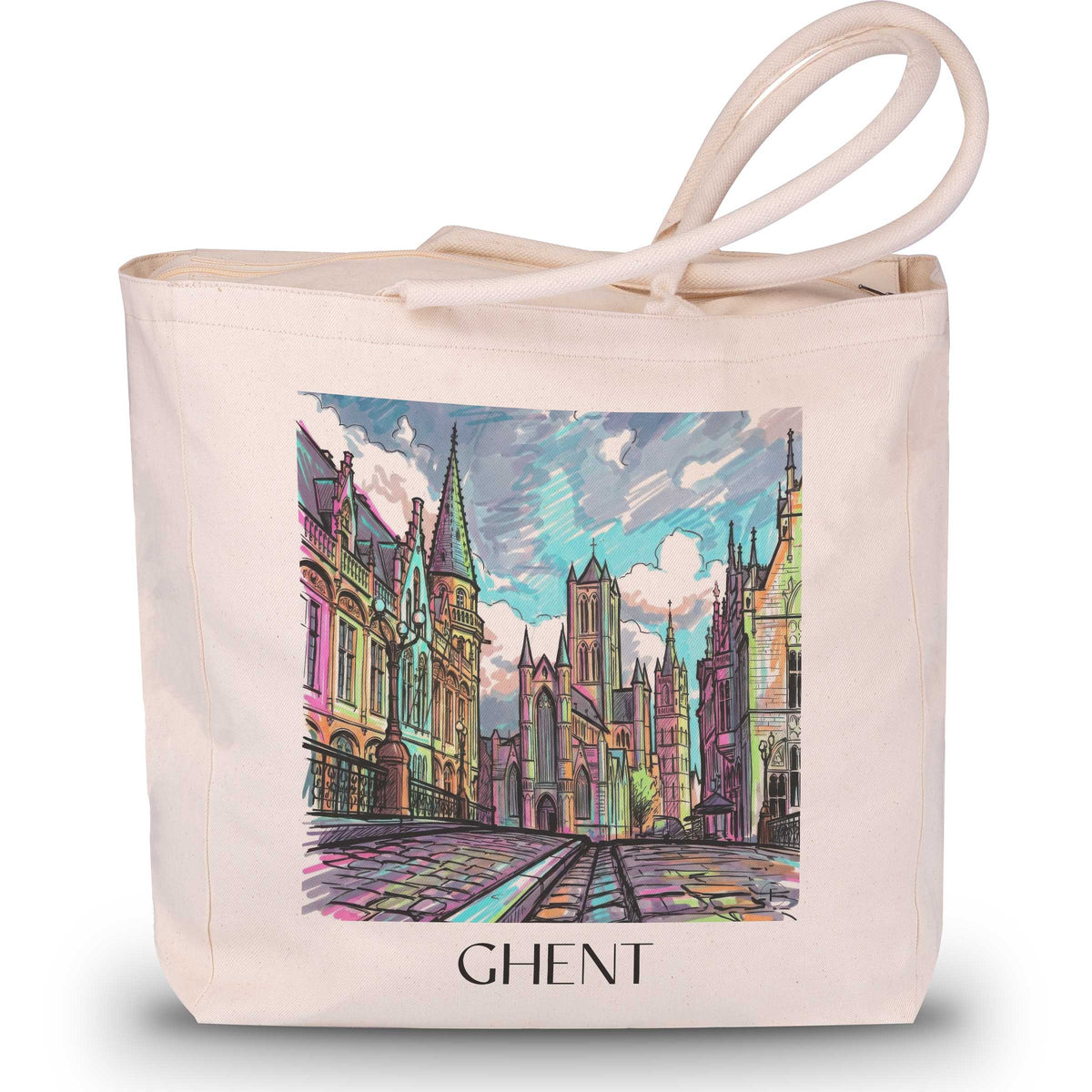 Gent Shopping Tasche - Belgien - Belgien Tote Bag - Einkaufstasche im Tag Graffiti Stil - favplace