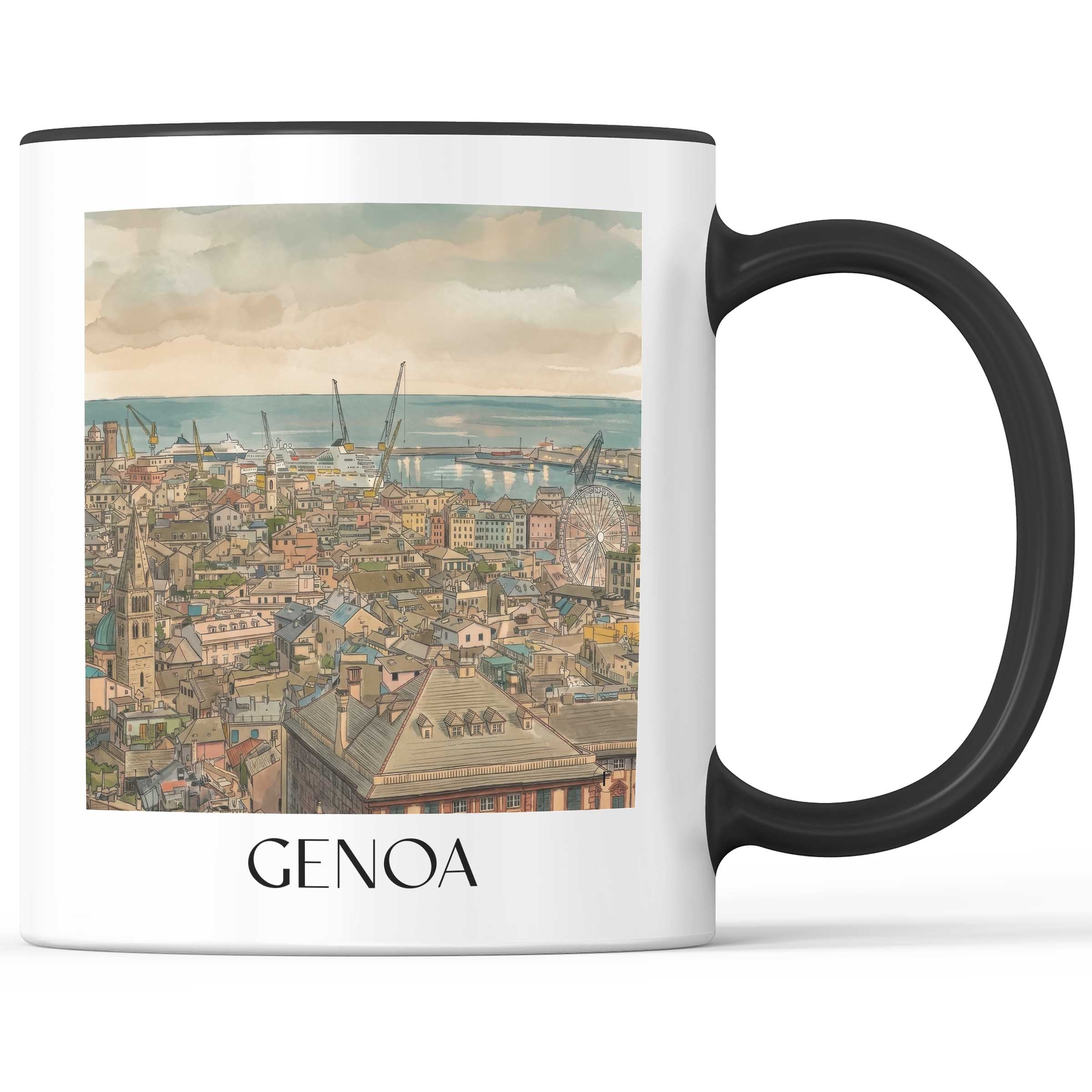 Genua Kaffeebecher - Italien - Italien Becher - Kaffeetasse im Aquarell Stil - favplace