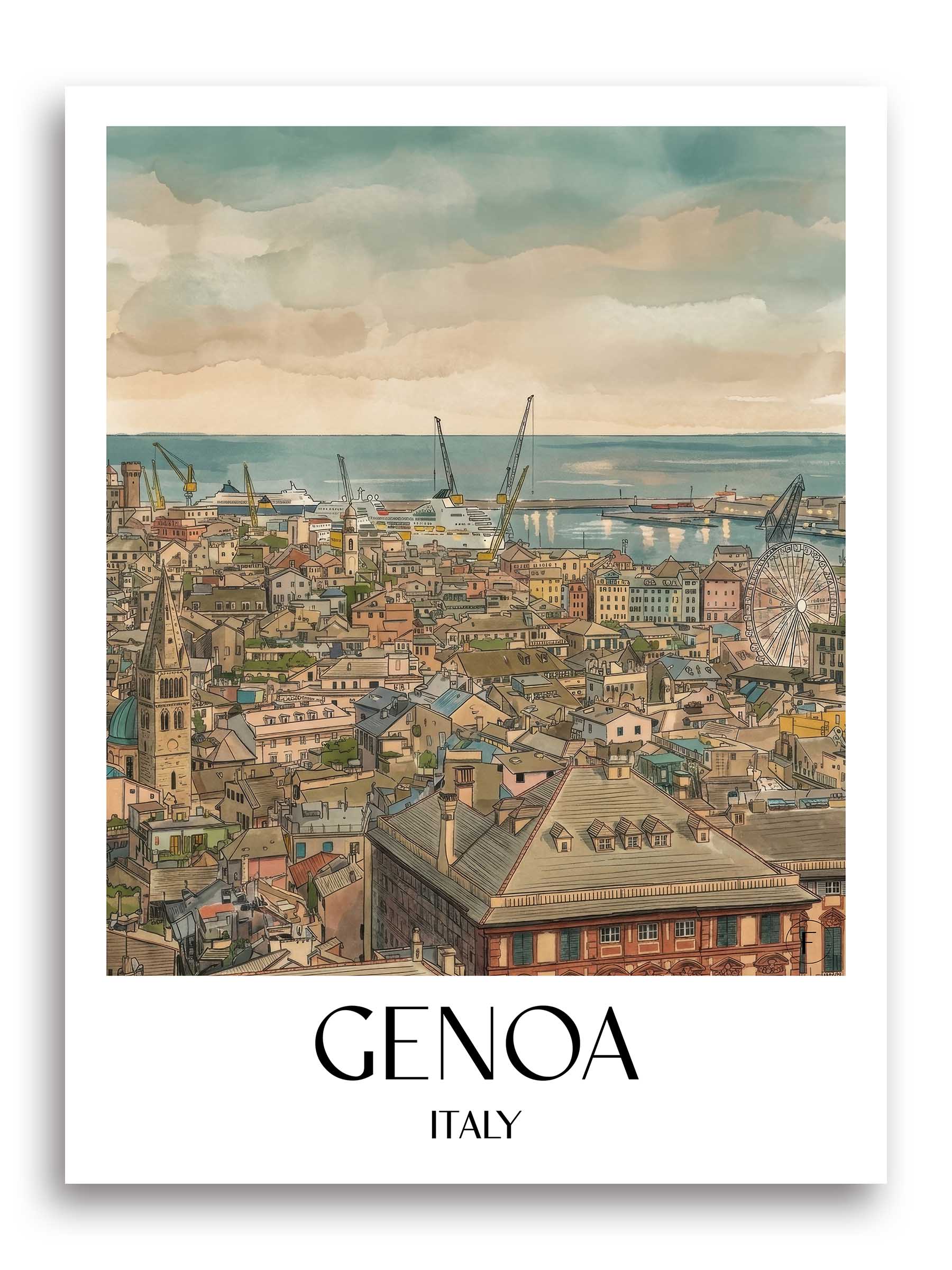 Genua Poster - Italien - Italien Kunstdruck - Aquarell von A4 bis A1 - favplace