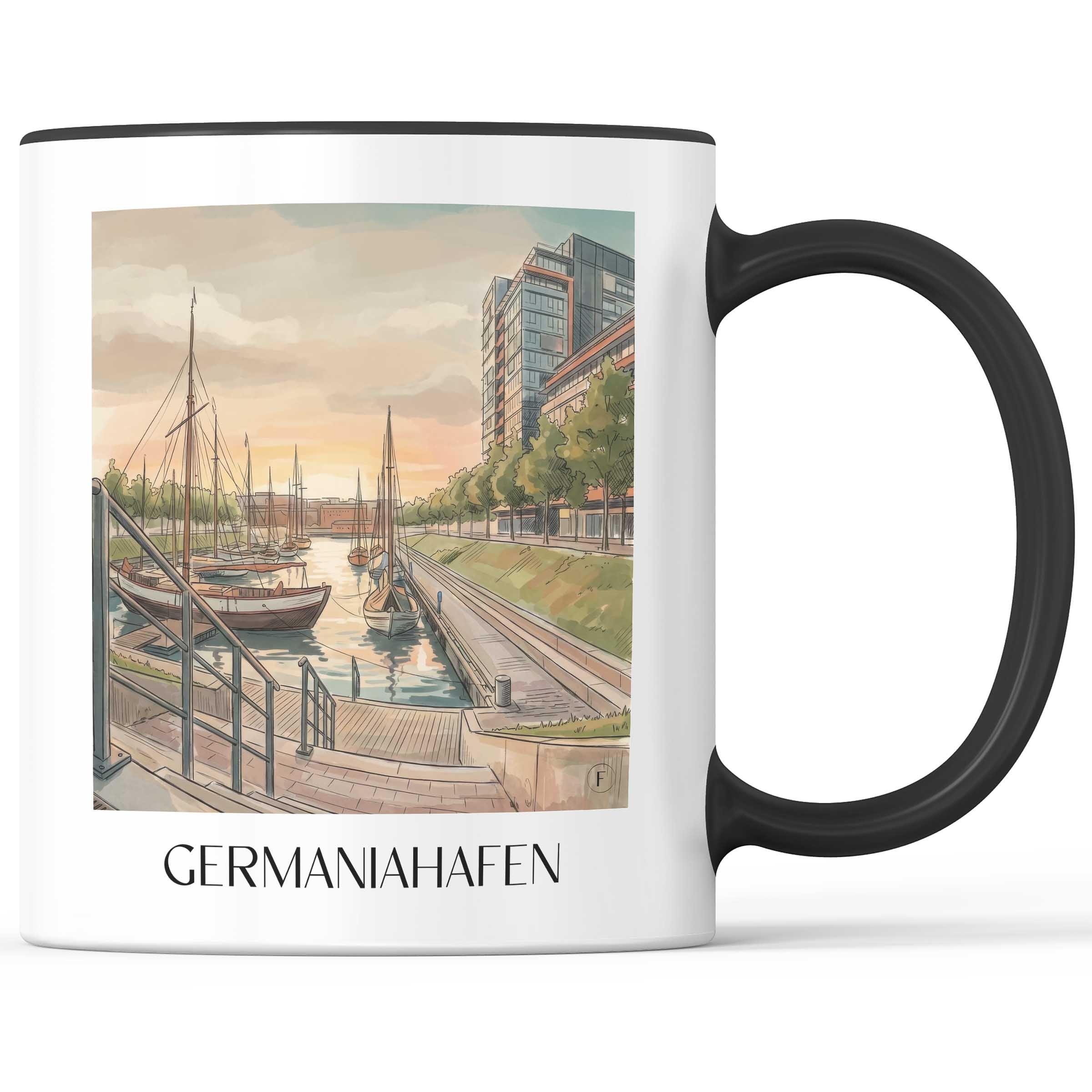 Germaniahafen Kaffeebecher - Kiel - Deutschland Becher - Kaffeetasse im Aquarell Stil - favplace