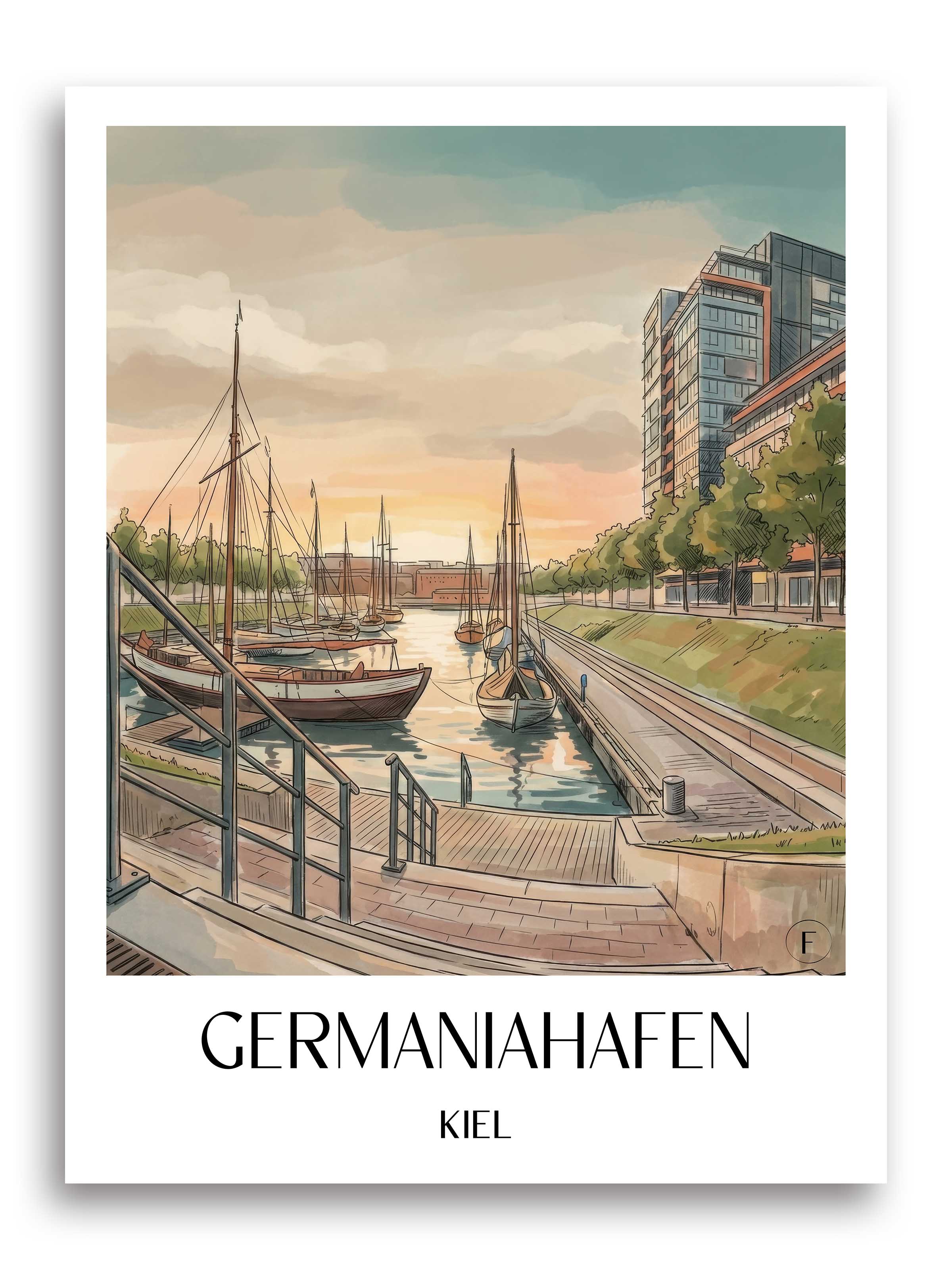 Germaniahafen Poster - Kiel - Deutschland Kunstdruck - Aquarell von A4 bis A1 - favplace