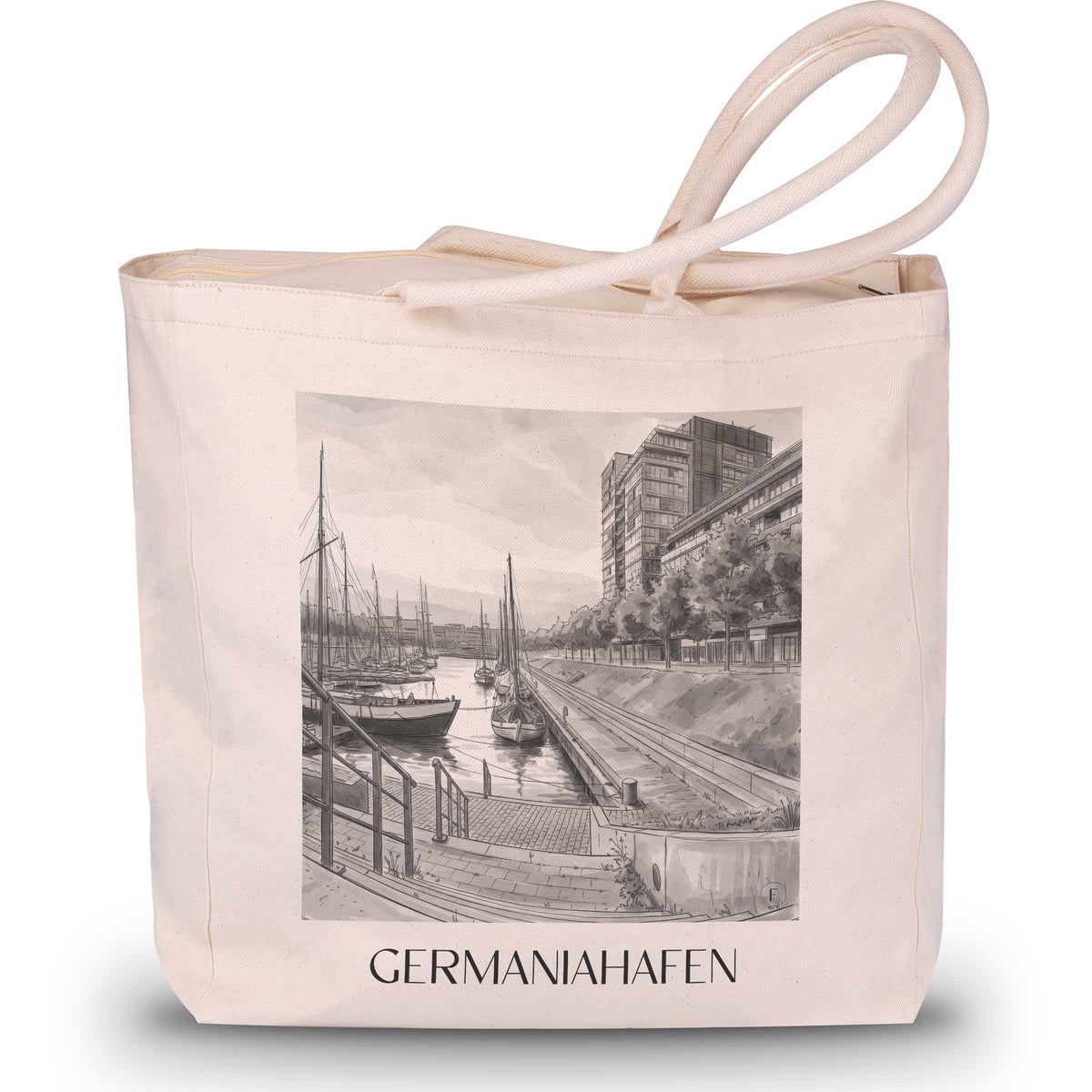 Germaniahafen Shopping Tasche - Kiel - Deutschland Tote Bag - Einkaufstasche im Aquarell Schwarz-Weiß Stil - favplace