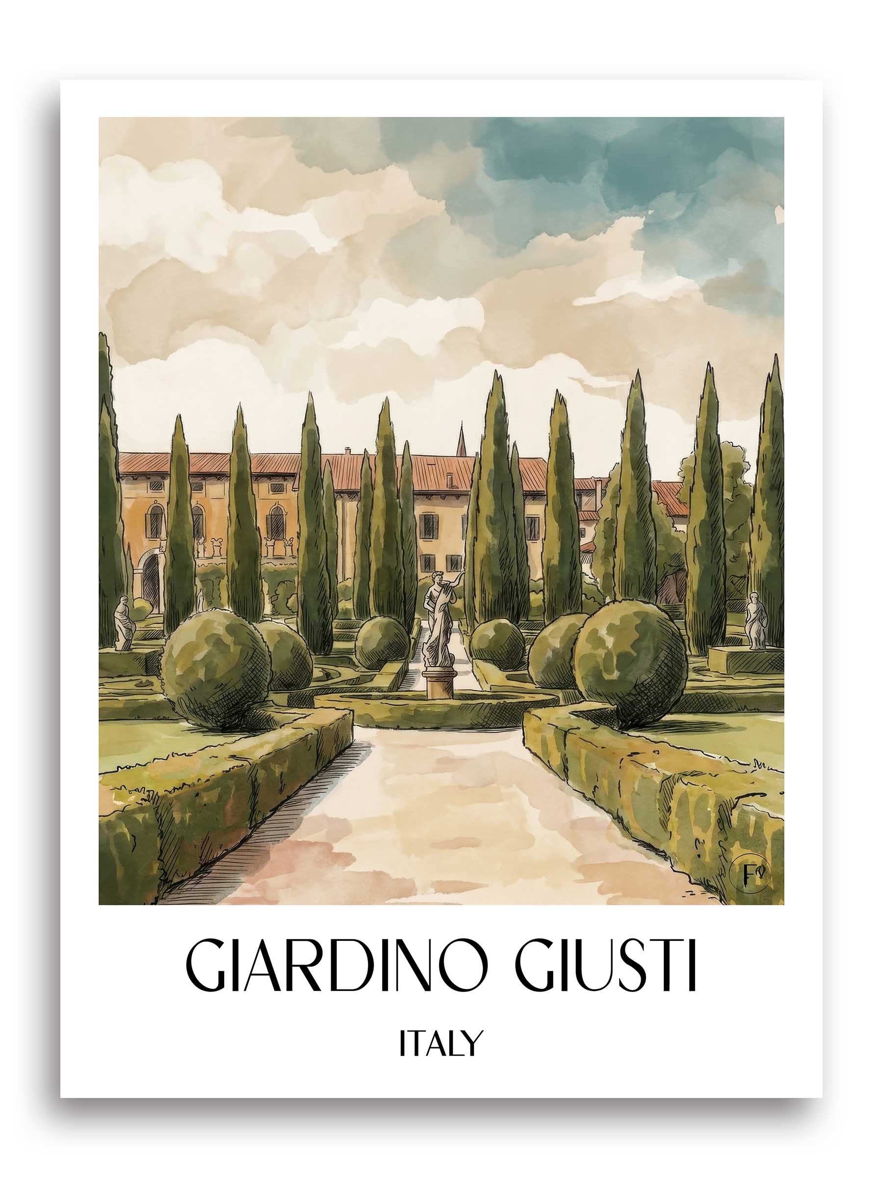 Giardino Giusti Poster - Verona - Italien Kunstdruck - Aquarell von A4 bis A1 - favplace