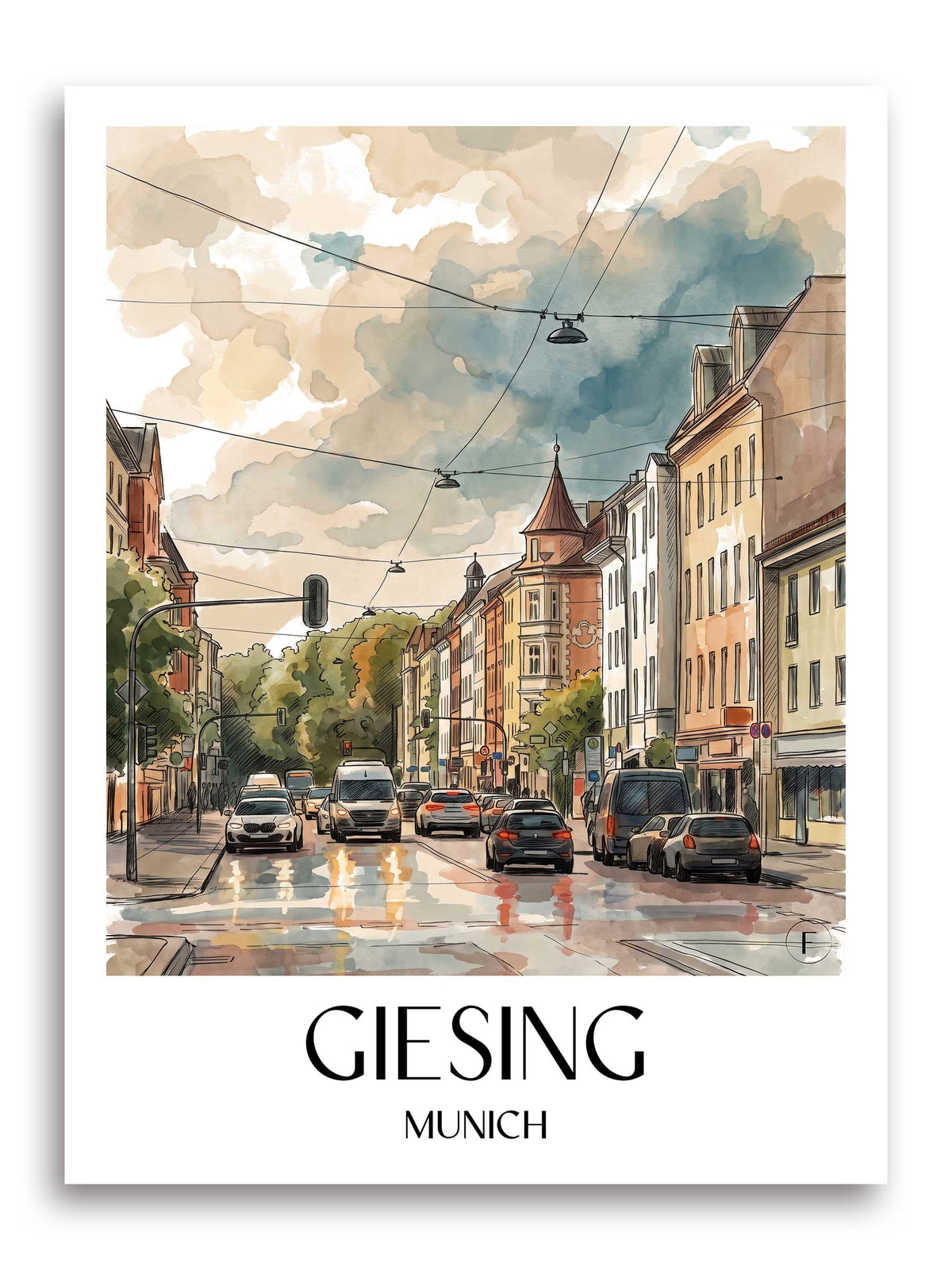 Giesing Poster - München - Deutschland Kunstdruck - Aquarell von A4 bis A1 - favplace