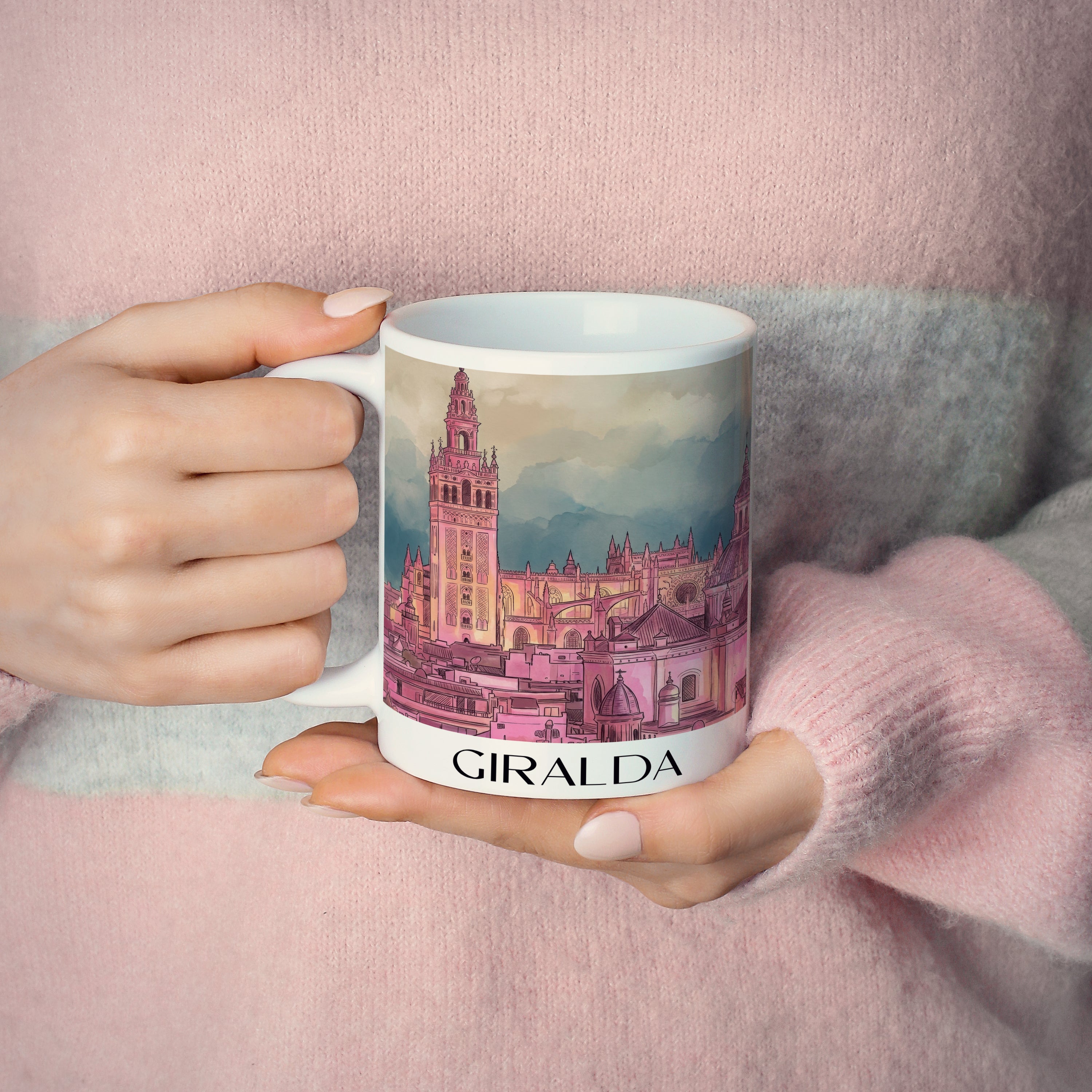 giralda-sevilla-spanien-kaffeebecher-aquarell-pink-rosa