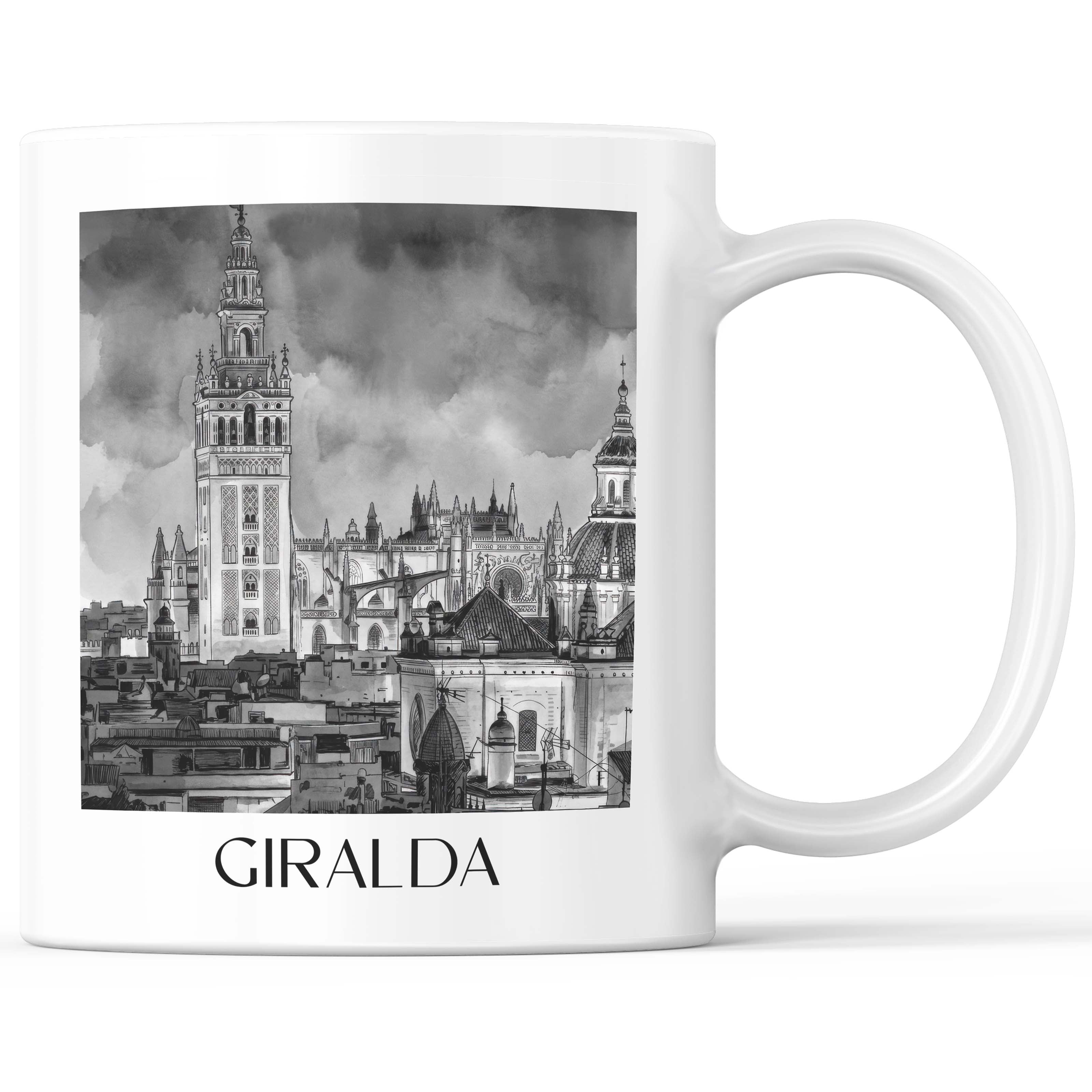 Giralda Kaffeebecher - Sevilla - Spanien Becher - Kaffeetasse im Aquarell Schwarz-Weiß Stil - favplace