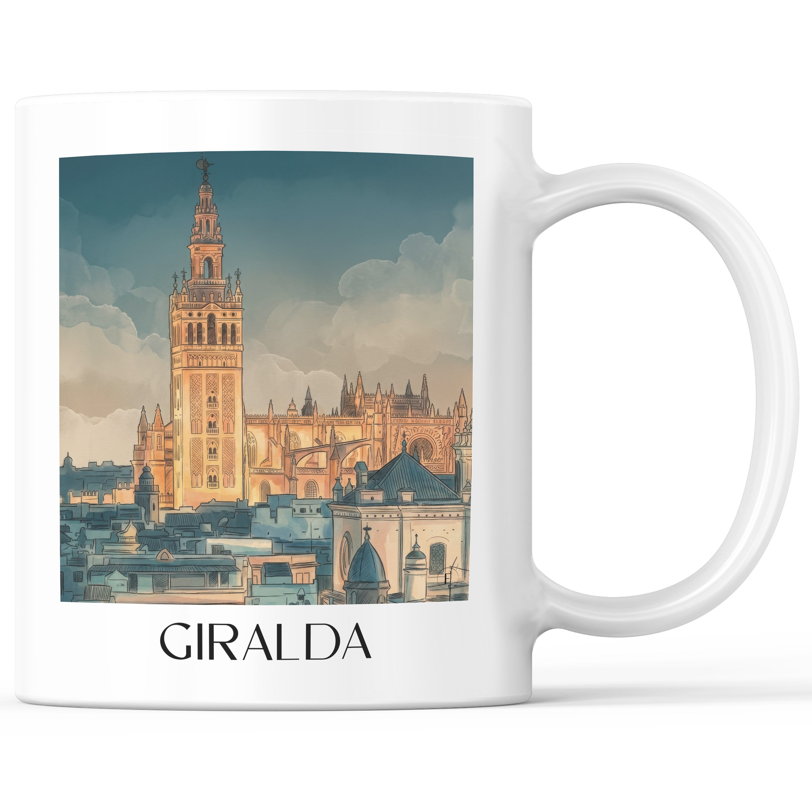 Giralda Kaffeebecher - Sevilla - Spanien Becher - Kaffeetasse im Aquarell Stil - favplace