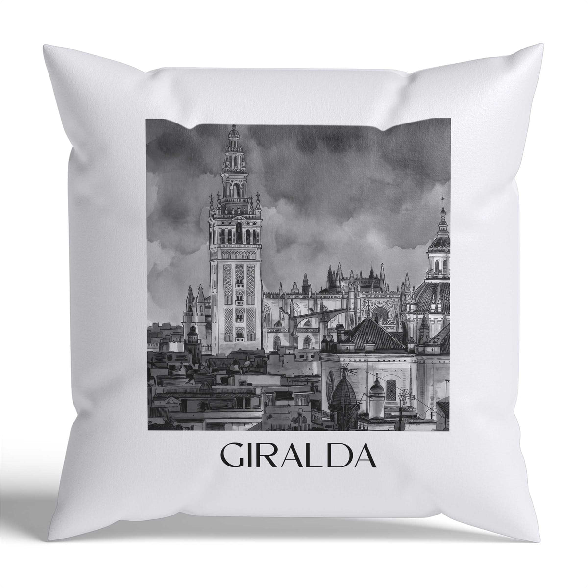 giralda-sevilla-spanien-kissenbezug-aquarell-schwarz-weiss
