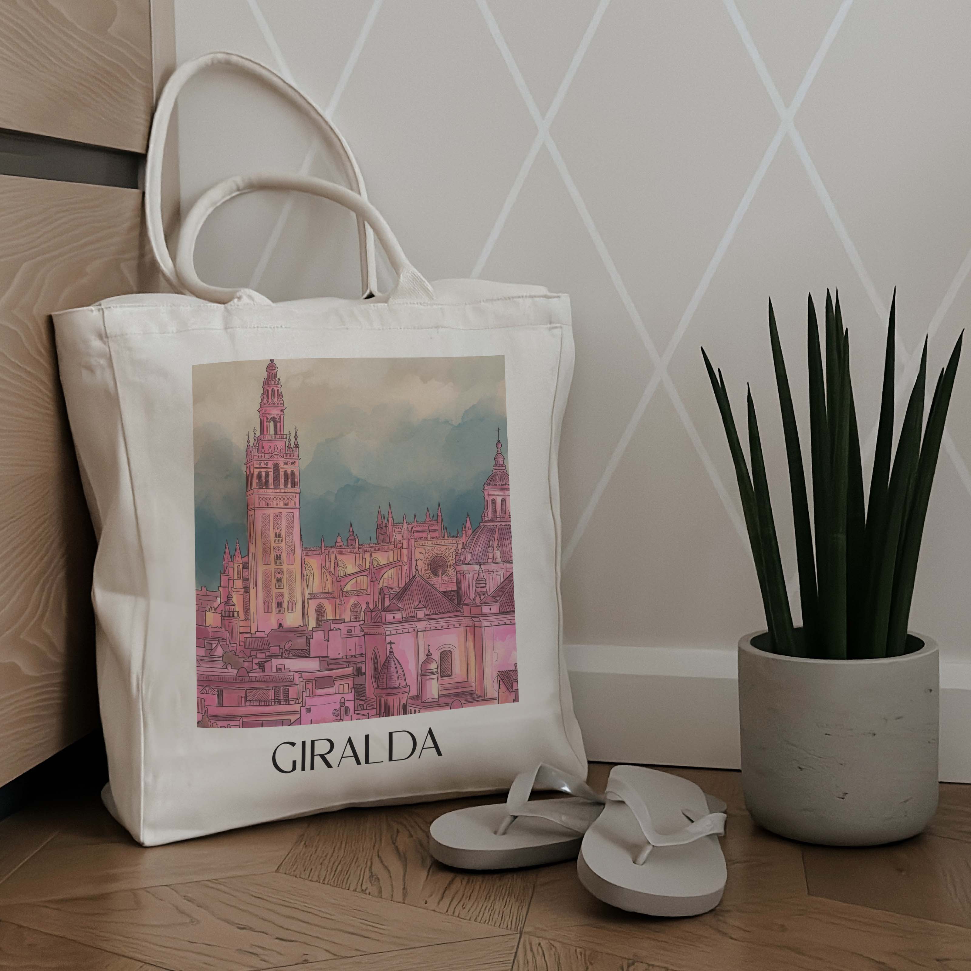 giralda-sevilla-spanien-einkaufstasche-aquarell-pink-rosa