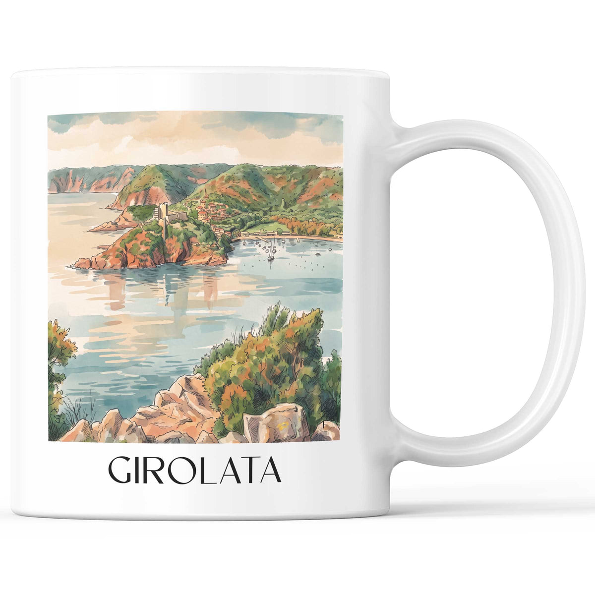 Girolata Kaffeebecher - Golfe de Porto - Frankreich Becher - Kaffeetasse im Aquarell Stil - favplace