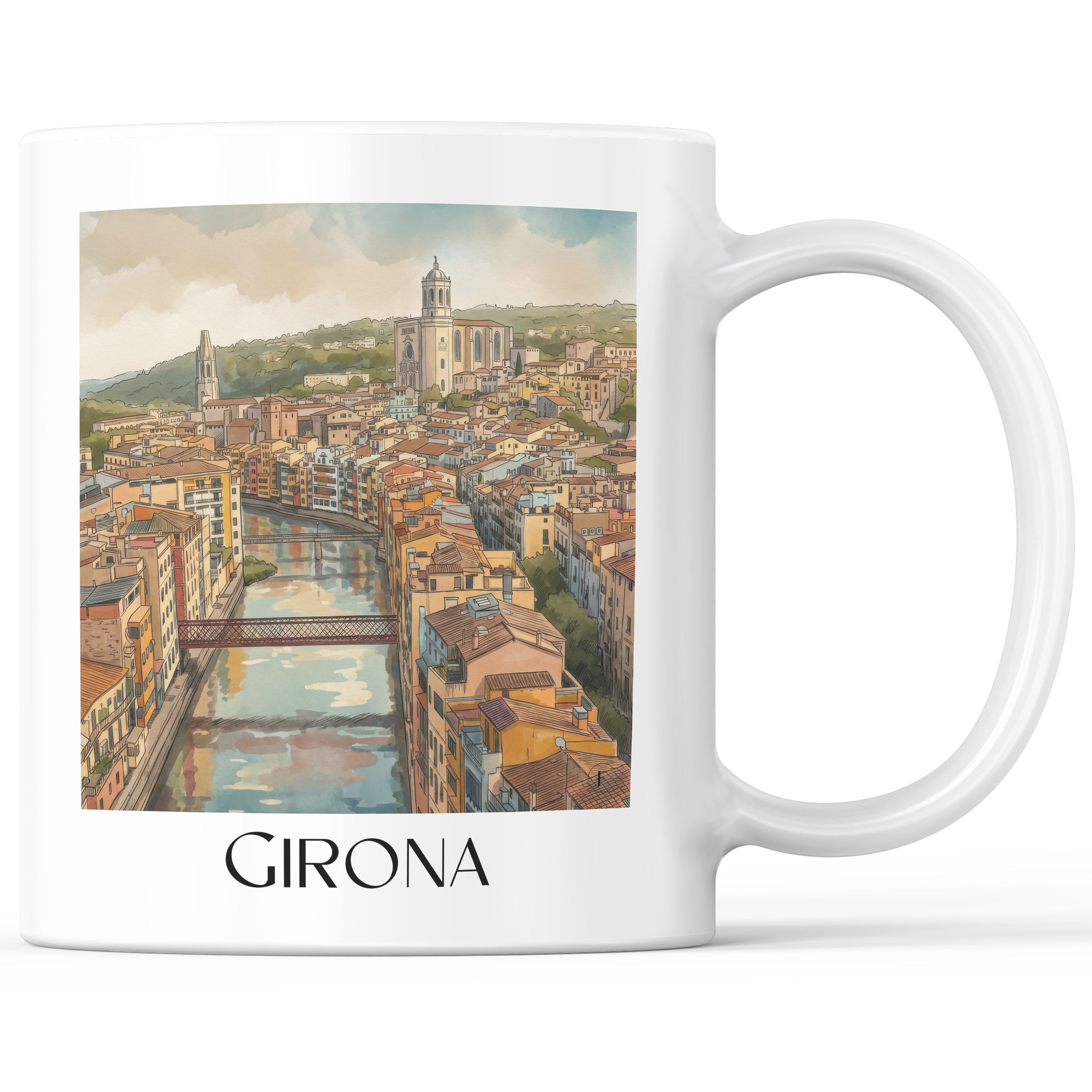 Girona Kaffeebecher - Spanien - Spanien und Spanien Becher - Kaffeetasse im Aquarell Stil - favplace