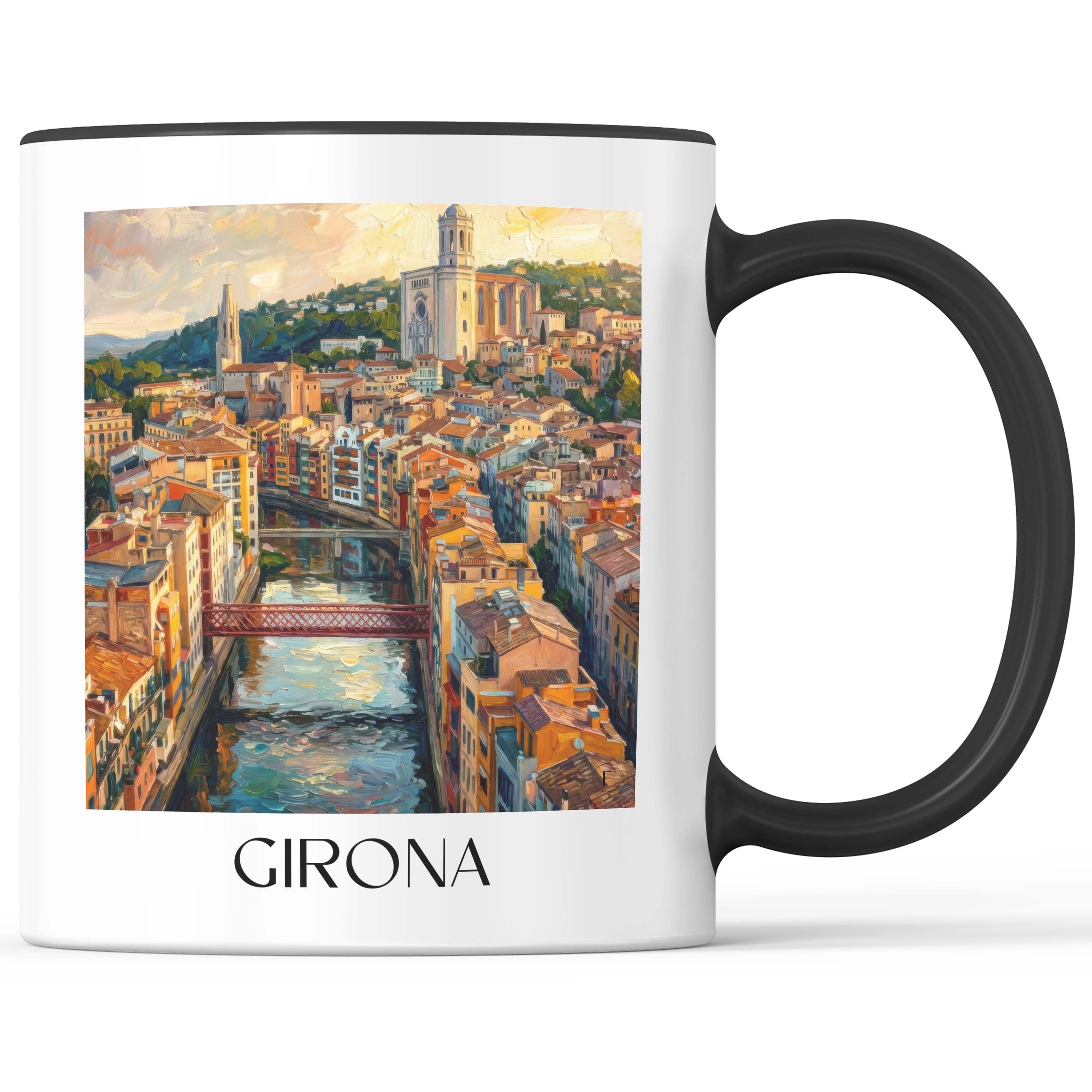 Girona Kaffeebecher - Spanien - Spanien und Spanien Becher - Kaffeetasse im Ölgemälde Stil - favplace