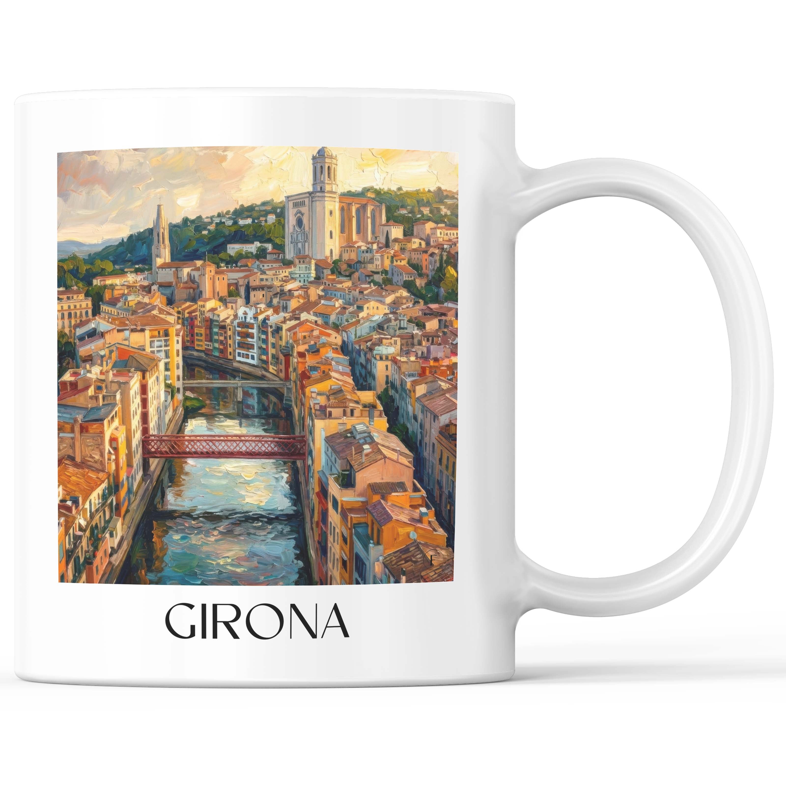 Girona Kaffeebecher - Spanien - Spanien und Spanien Becher - Kaffeetasse im Ölgemälde Stil - favplace