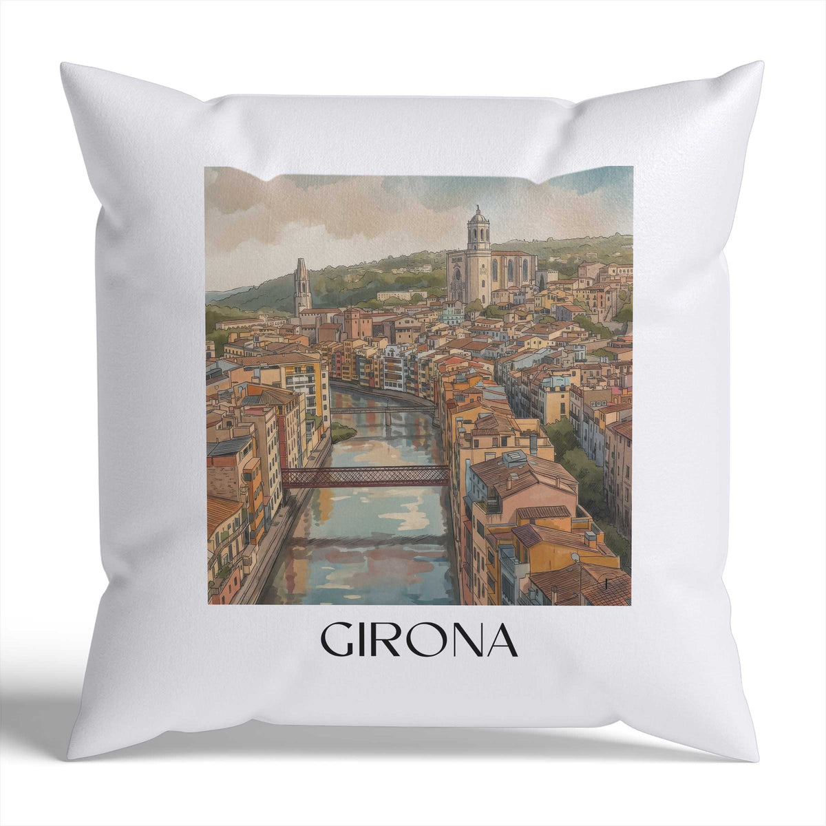 girona-spanien-spanien-kissenbezug-aquarell