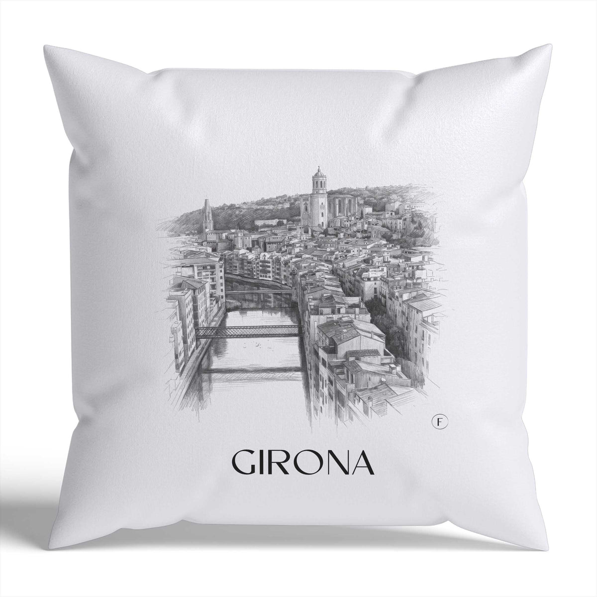 Girona Kissenhülle - Zierkissen Bezug - Spanien - Spanien Kissen bzw. Kissenbezug im Zeichnung Stil - favplace