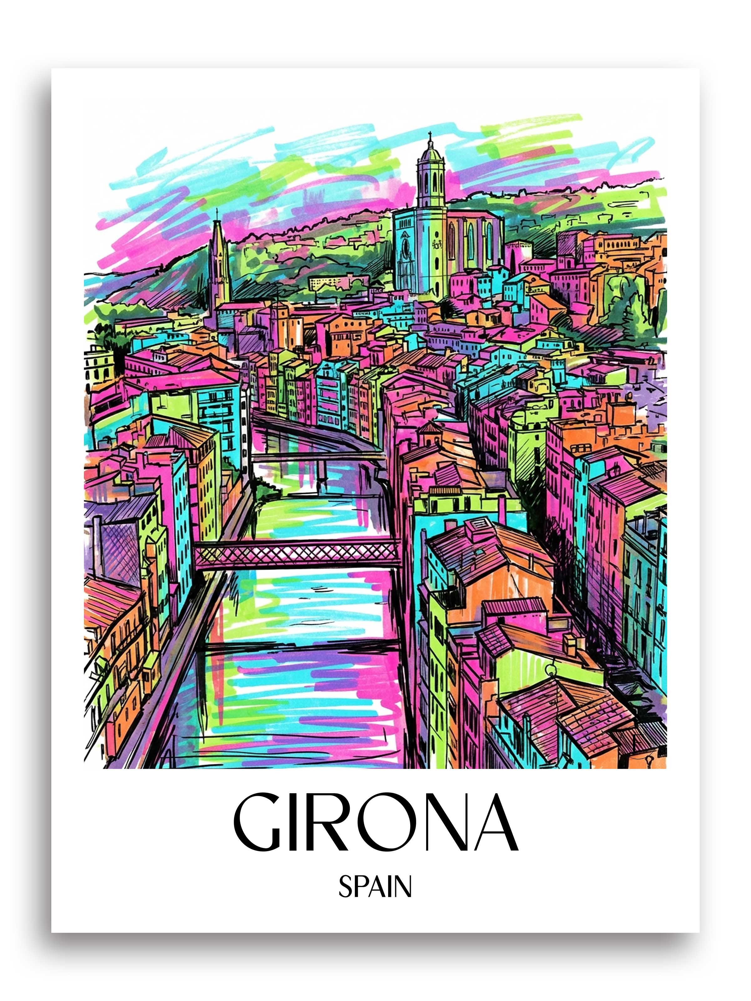 Girona Poster - Spanien - Spanien und Spanien Kunstdruck - Tag Graffiti von A4 bis A1 - favplace