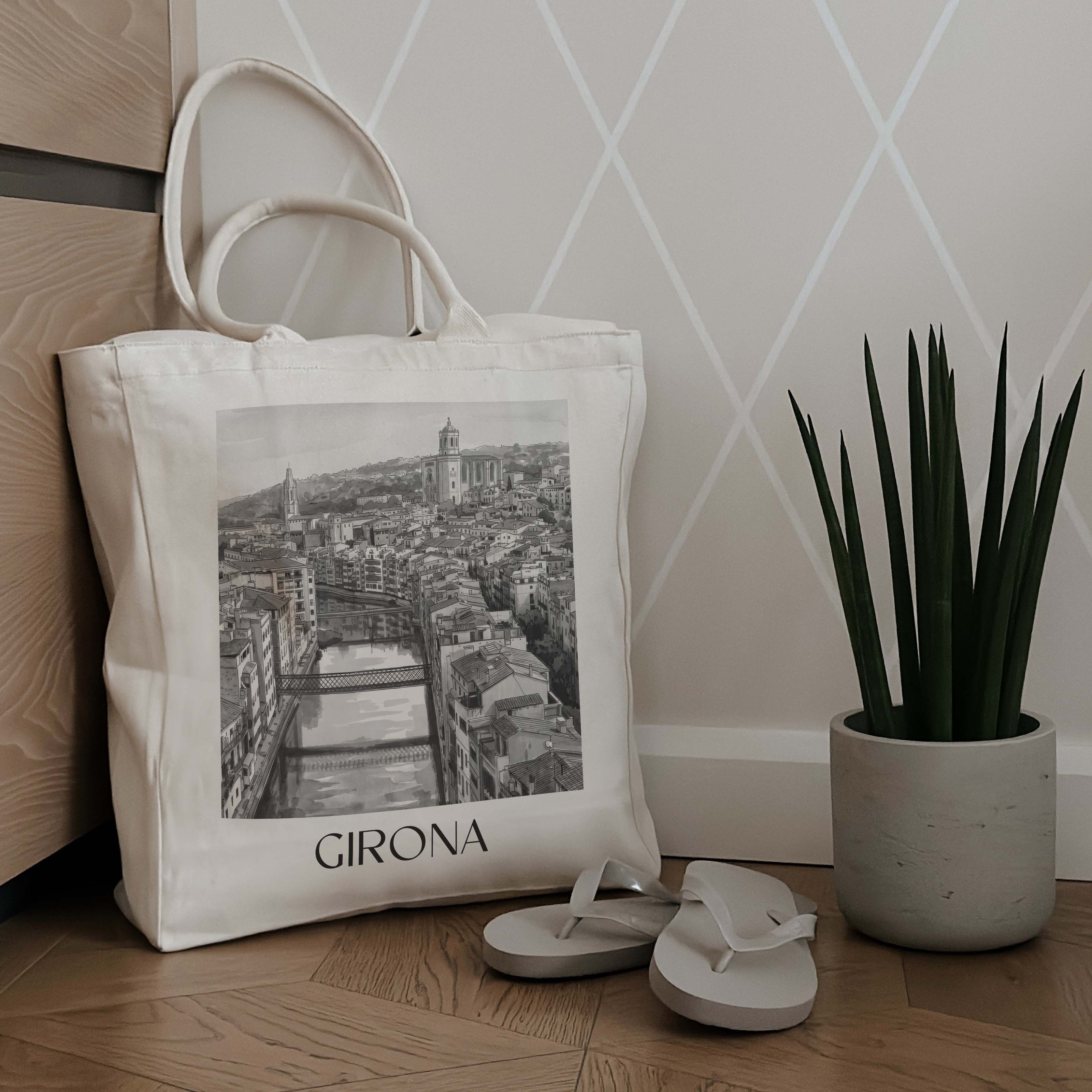 girona-spanien-spanien-und-spanien-einkaufstasche-aquarell-schwarz-weiss