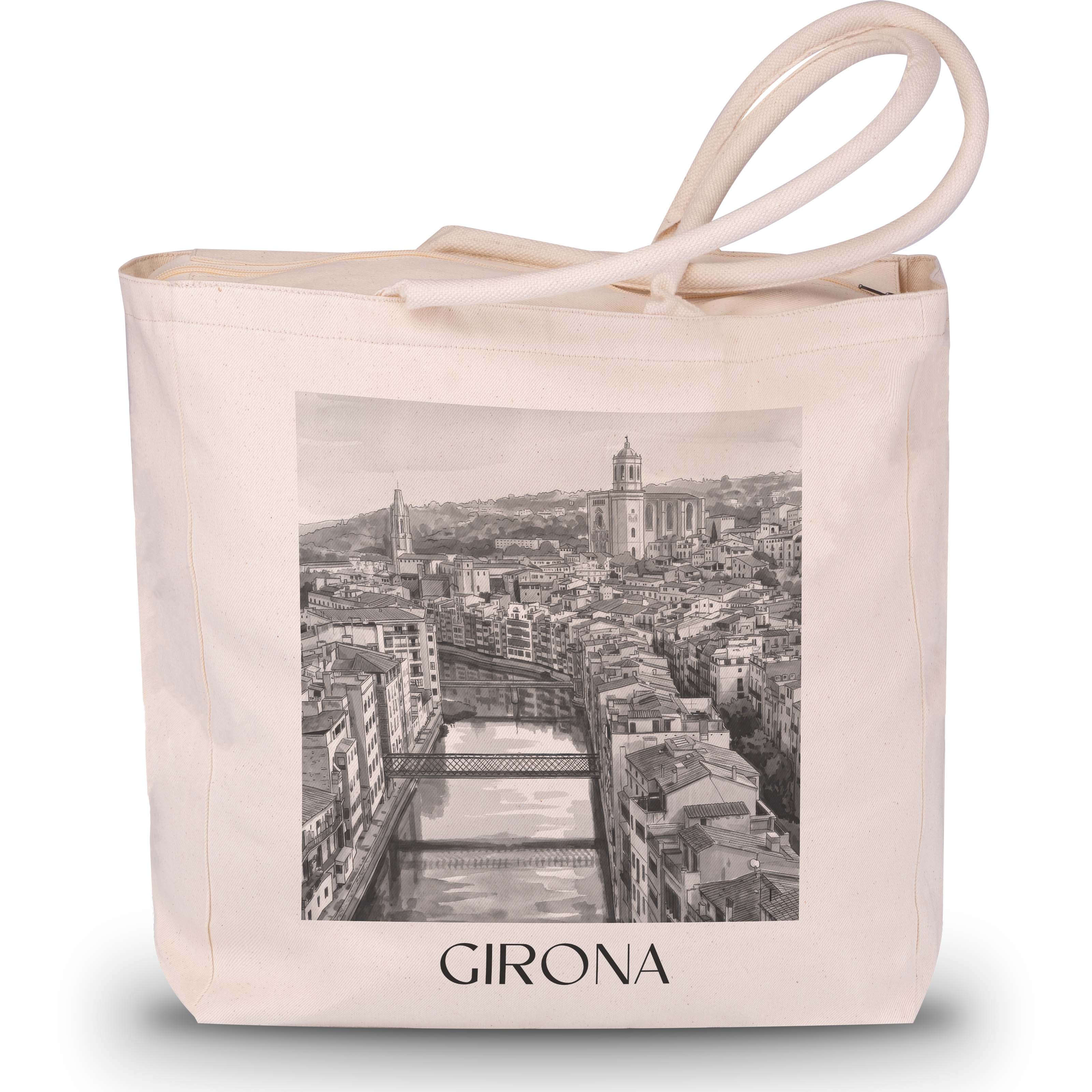Girona Shopping Tasche - Spanien - Spanien und Spanien Tote Bag - Einkaufstasche im Aquarell Schwarz-Weiß Stil - favplace