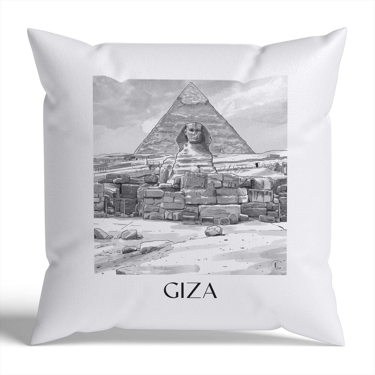 Gizeh Kissenhülle - Zierkissen Bezug - Ägypten - Ägypten Kissen bzw. Kissenbezug im Aquarell Schwarz-Weiß Stil - favplace