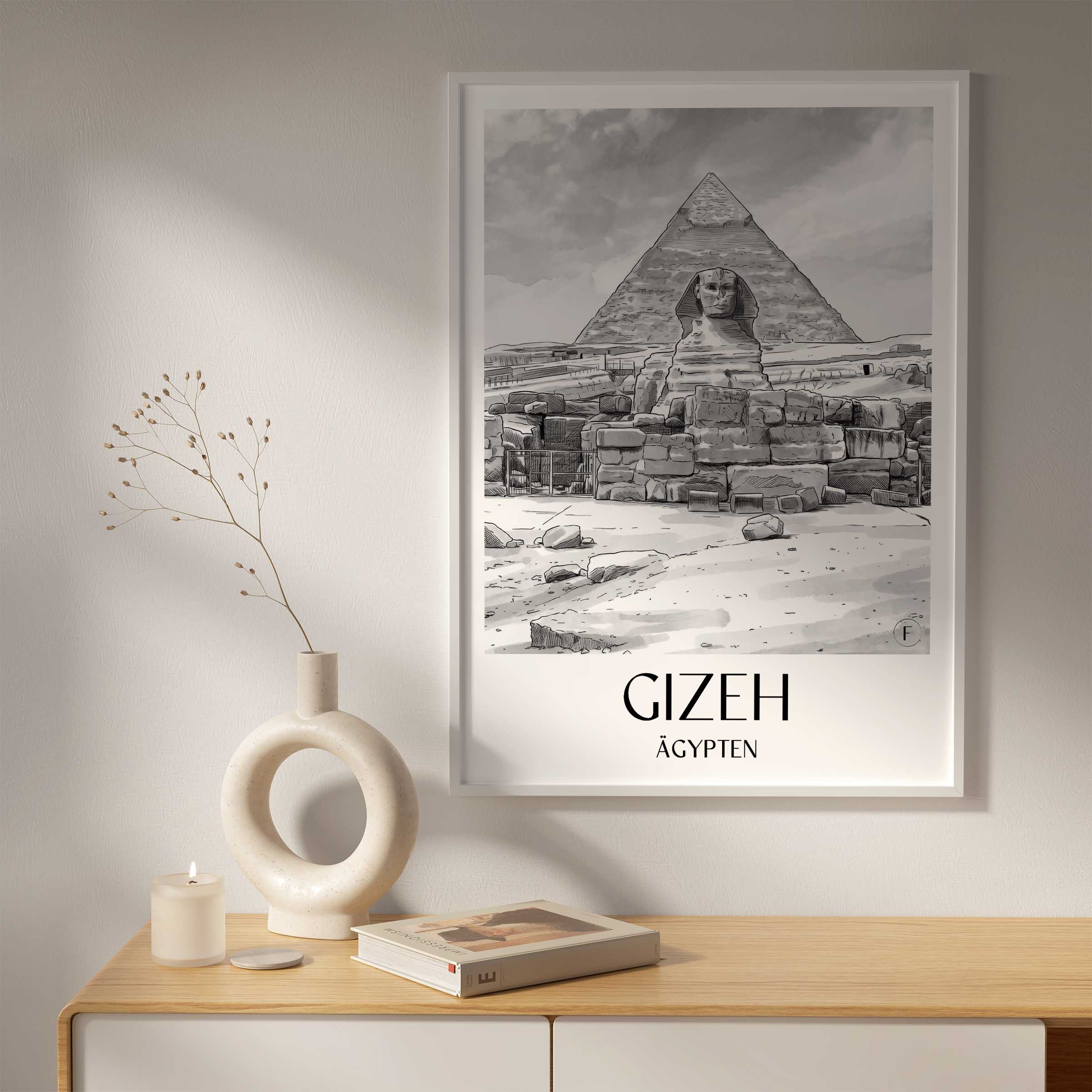 gizeh-ägypten-poster-aquarell-schwarz-weiss