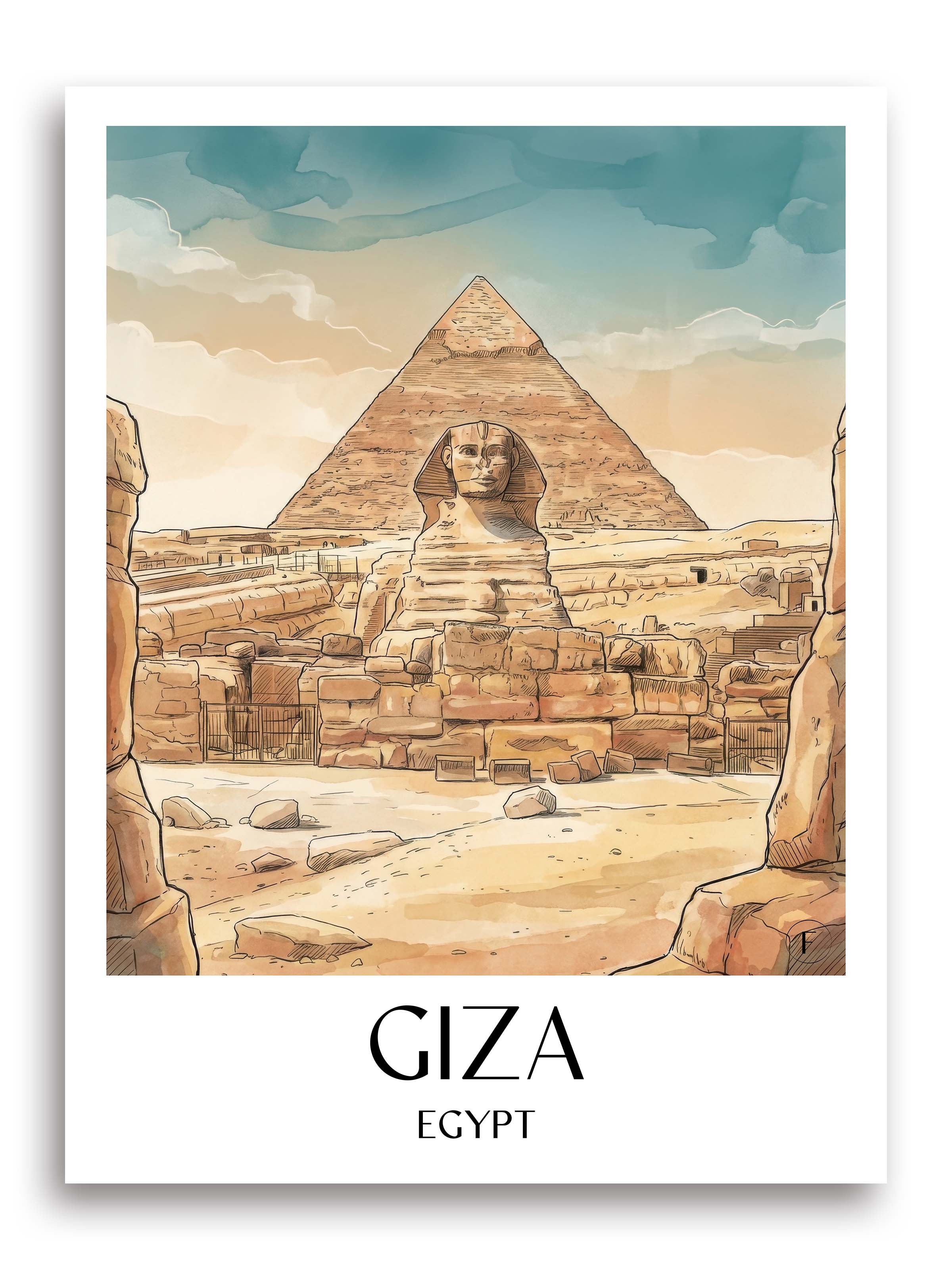 Gizeh Poster - Ägypten Kunstdruck - Aquarell von A4 bis A1 - favplace