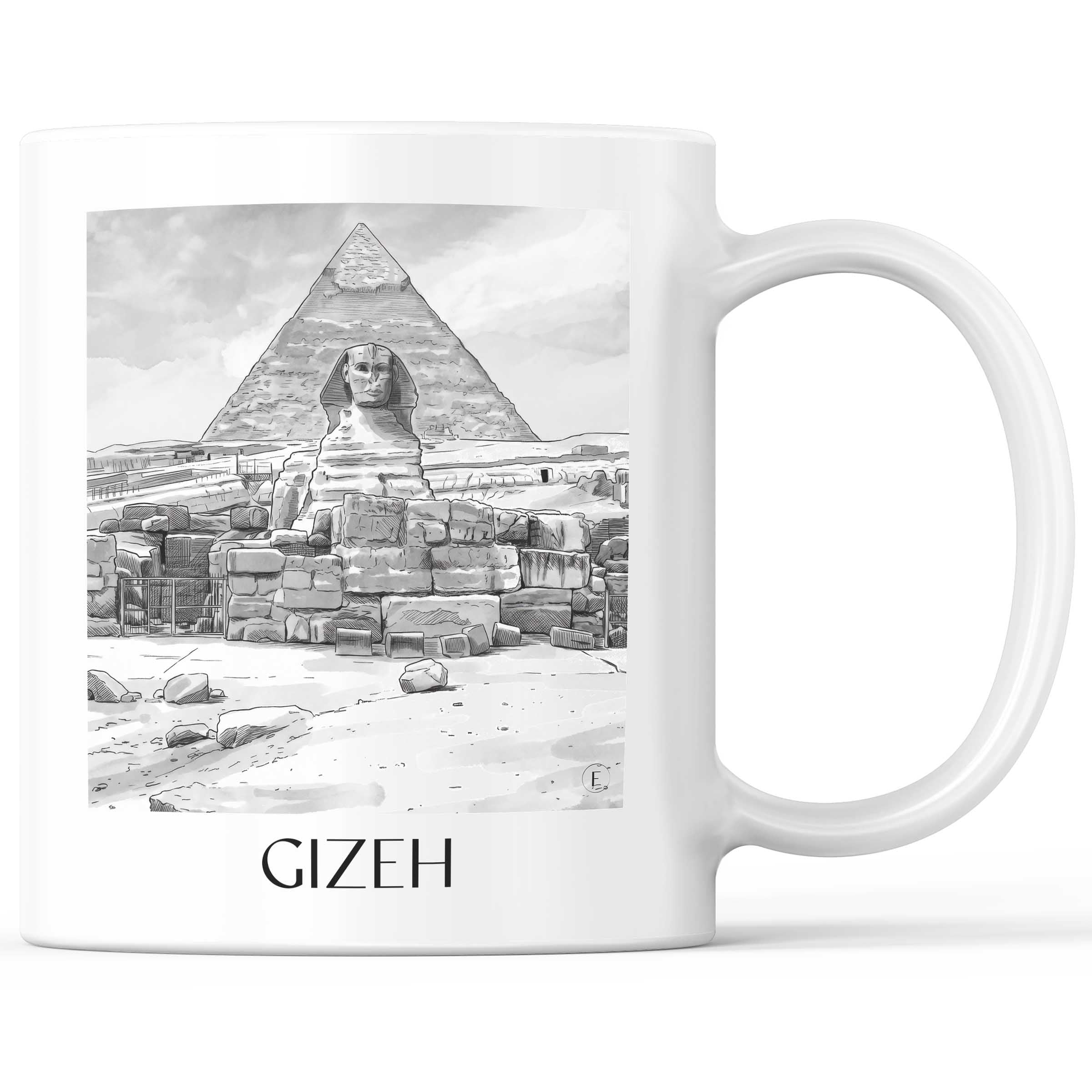 Gizeh - Ägypten Becher - Kaffeetasse im Aquarell Schwarz-Weiß Stil - favplace