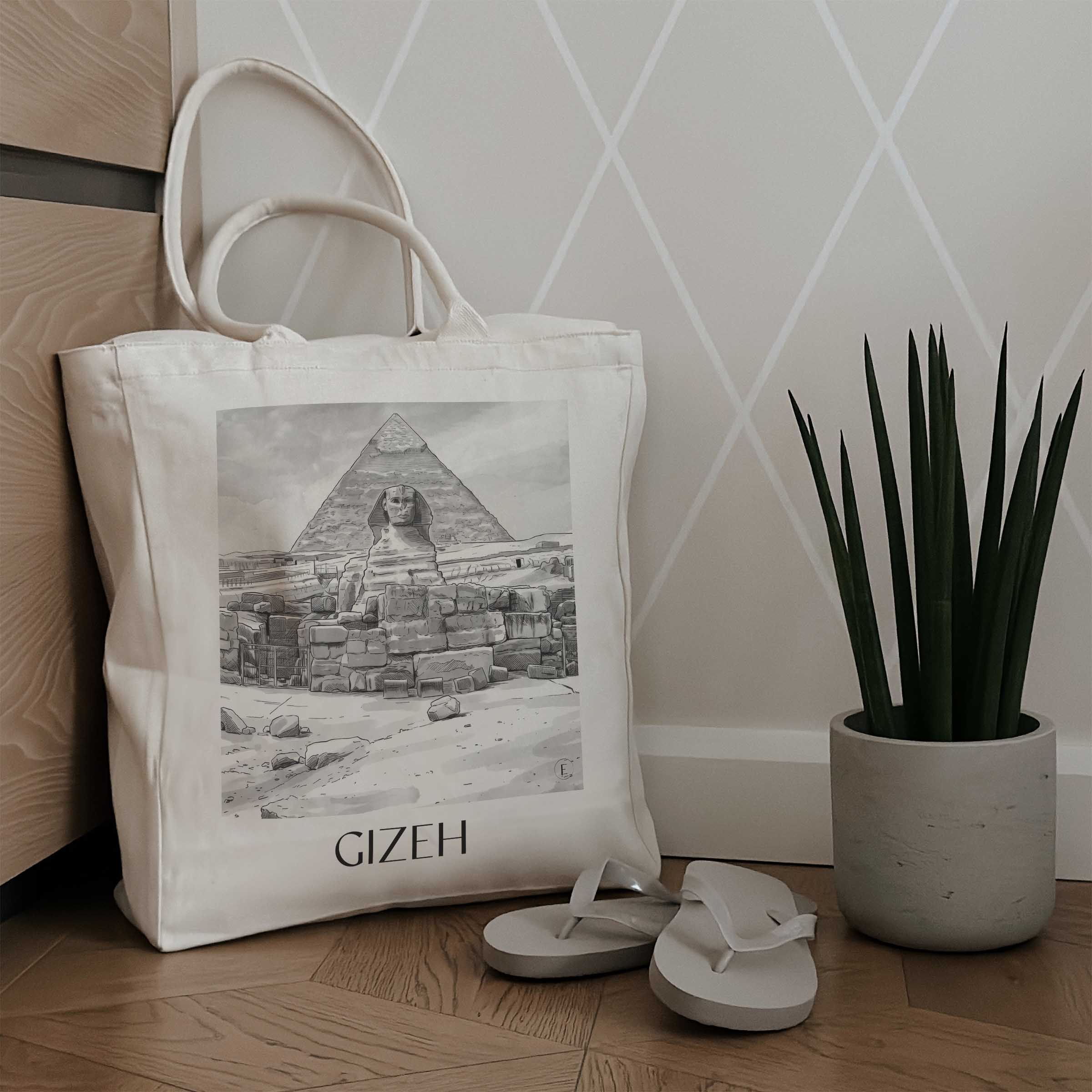 gizeh-ägypten-einkaufstasche-aquarell-schwarz-weiss